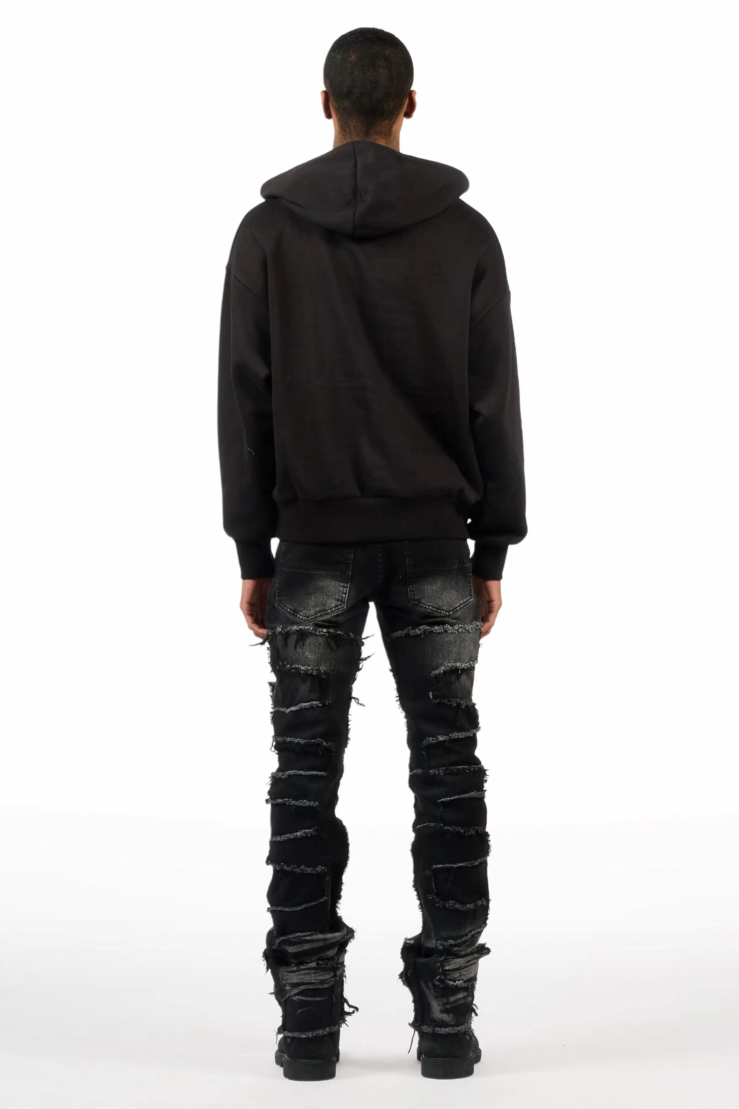 Saxon Pink/Black Hoodie/Stacked Flare Jean Set