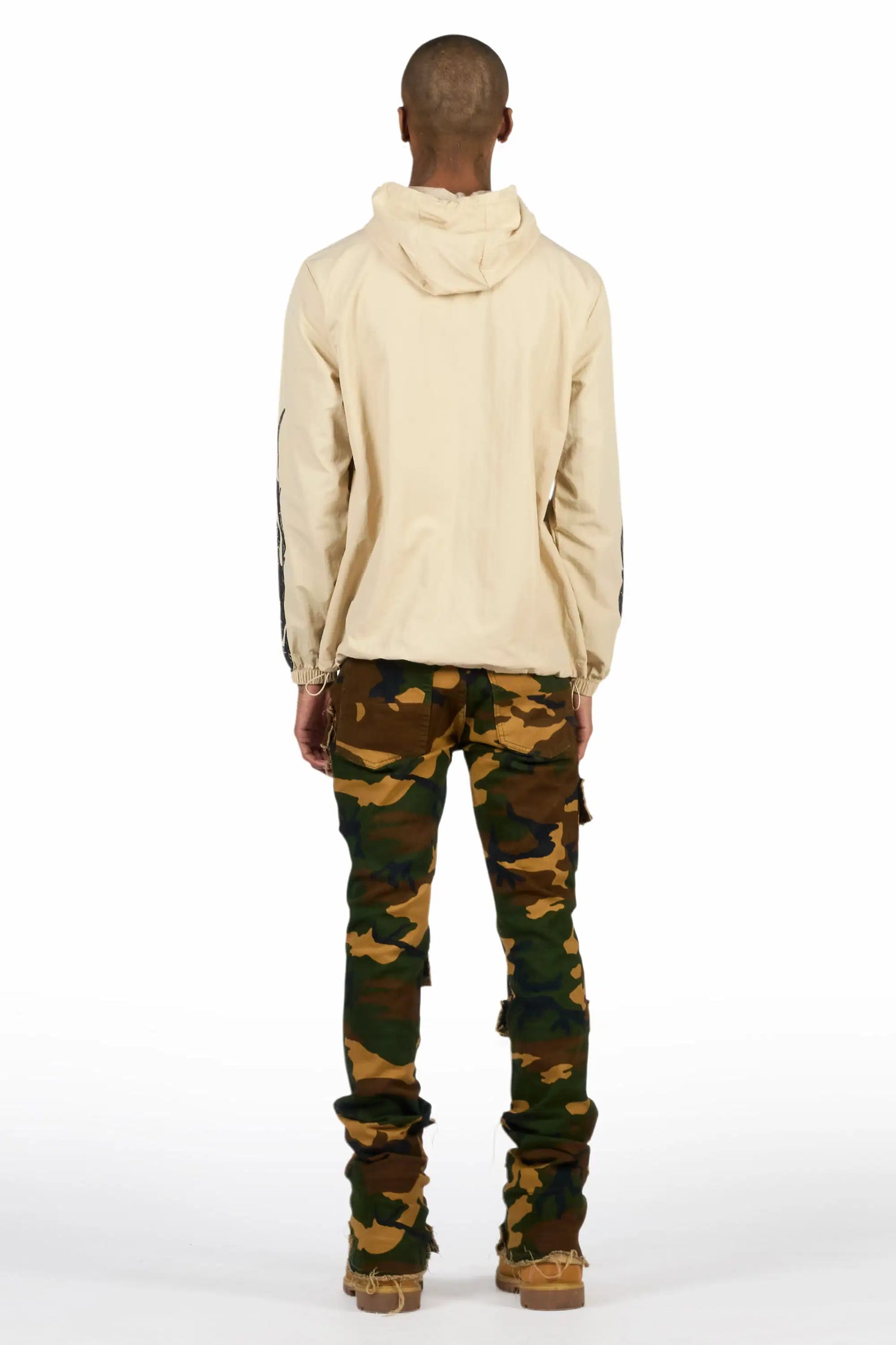 Amos Beige/Camo Windbreaker/Stacked Flare Jean Set