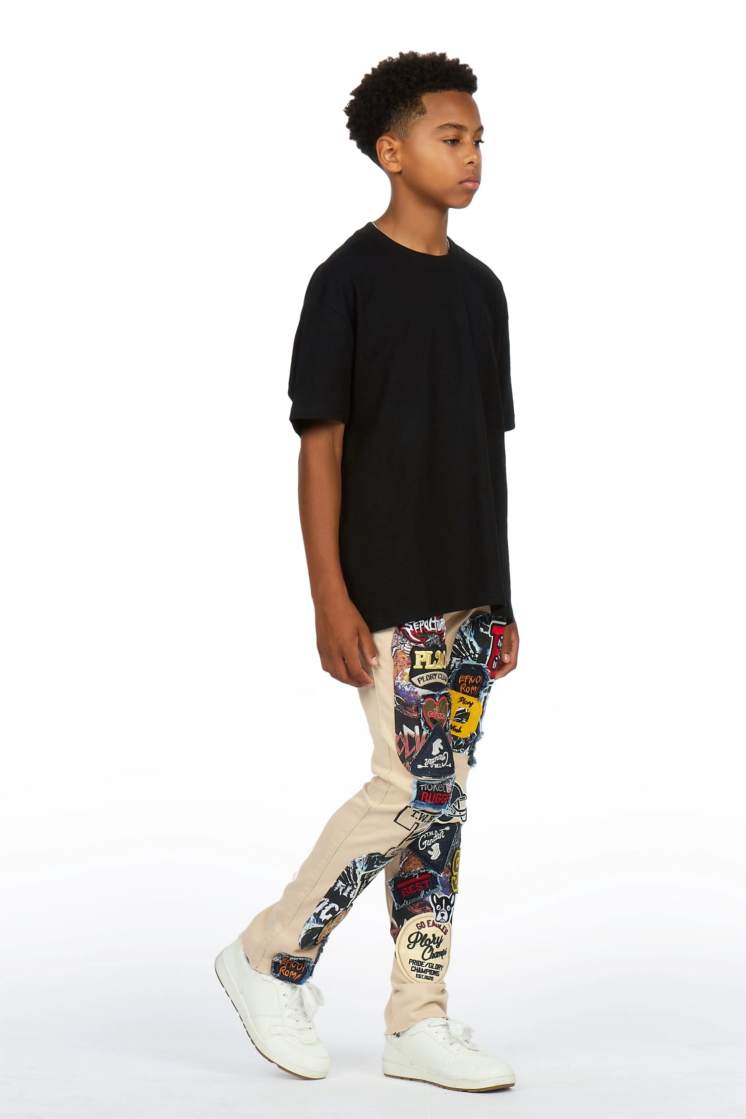 Boys Espen Beige Slim Patchwork Jean