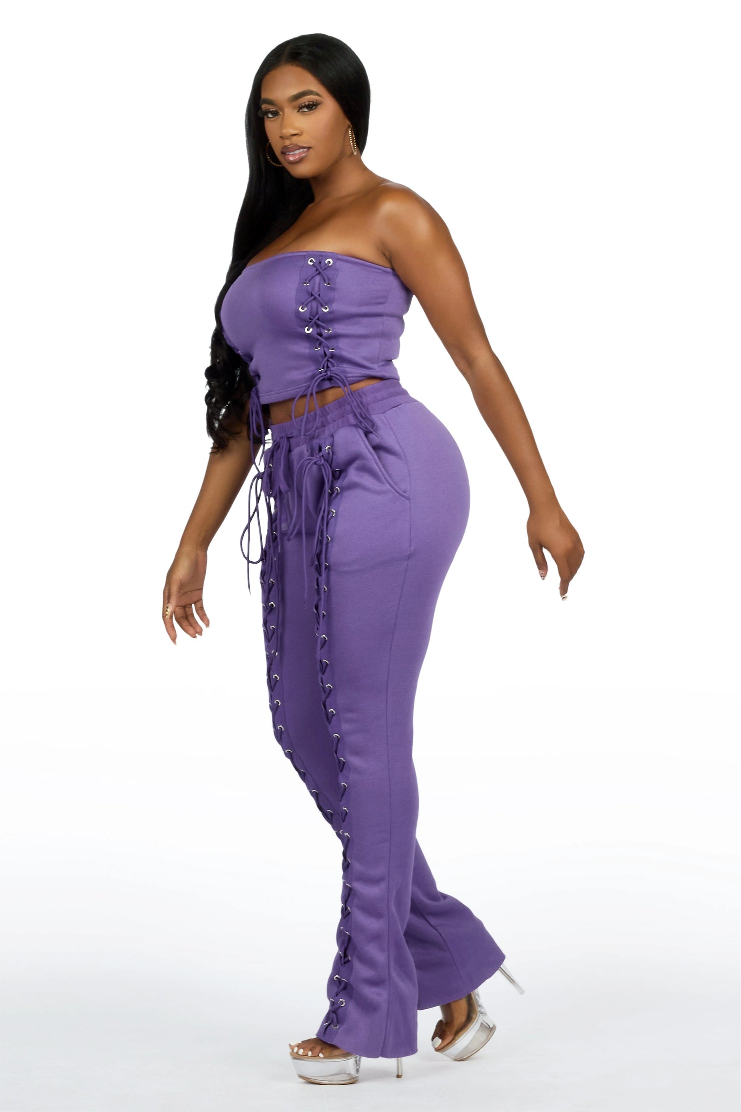 KaeMyna Purple Lace Up Tube Stacked Track Set