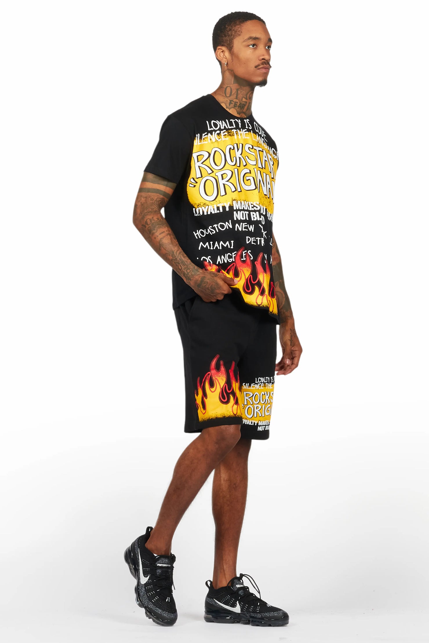 Beno Black Graphic T-Shirt Short Set