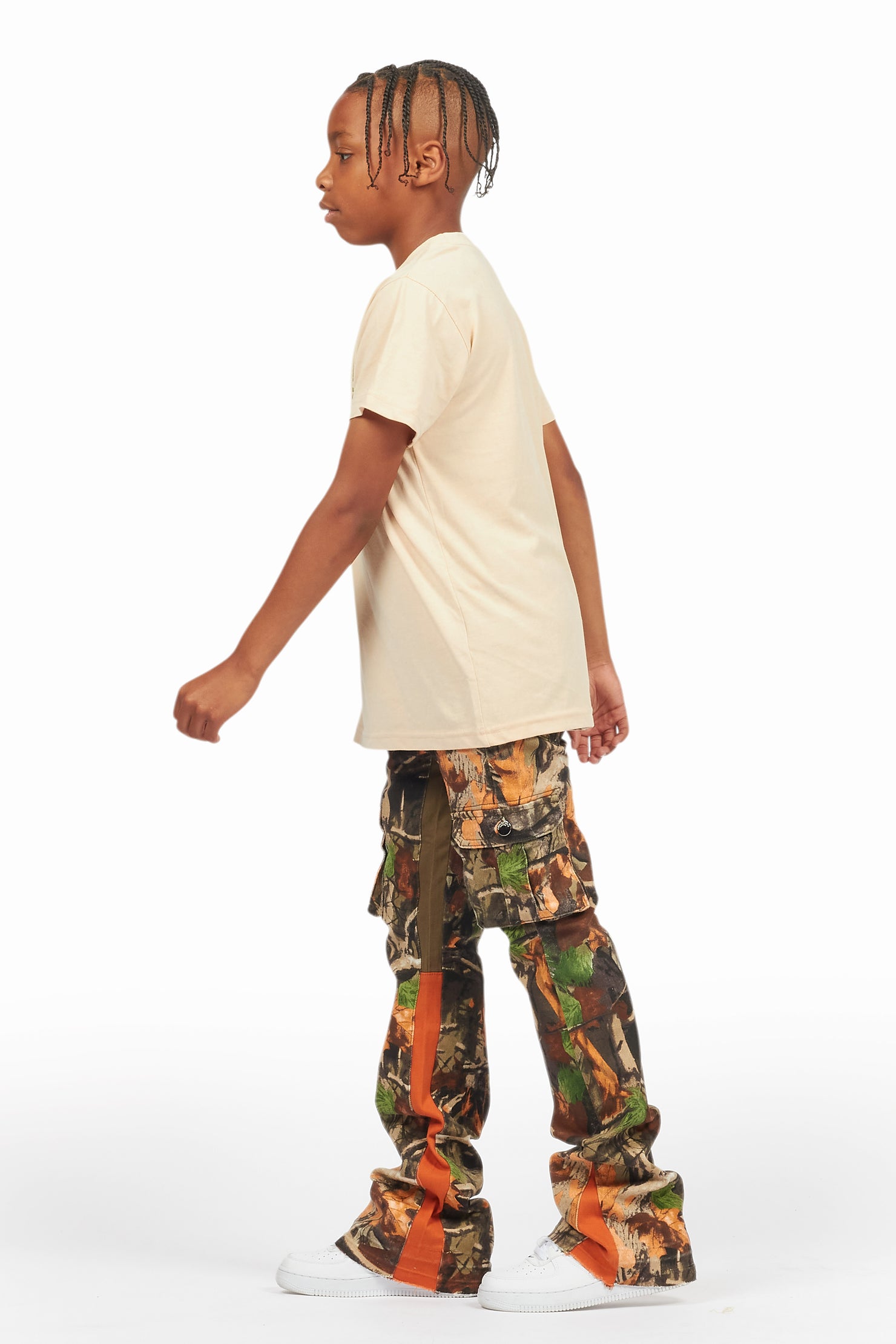 Boys Rolan Orange Tree Camo Stacked Flare Jean