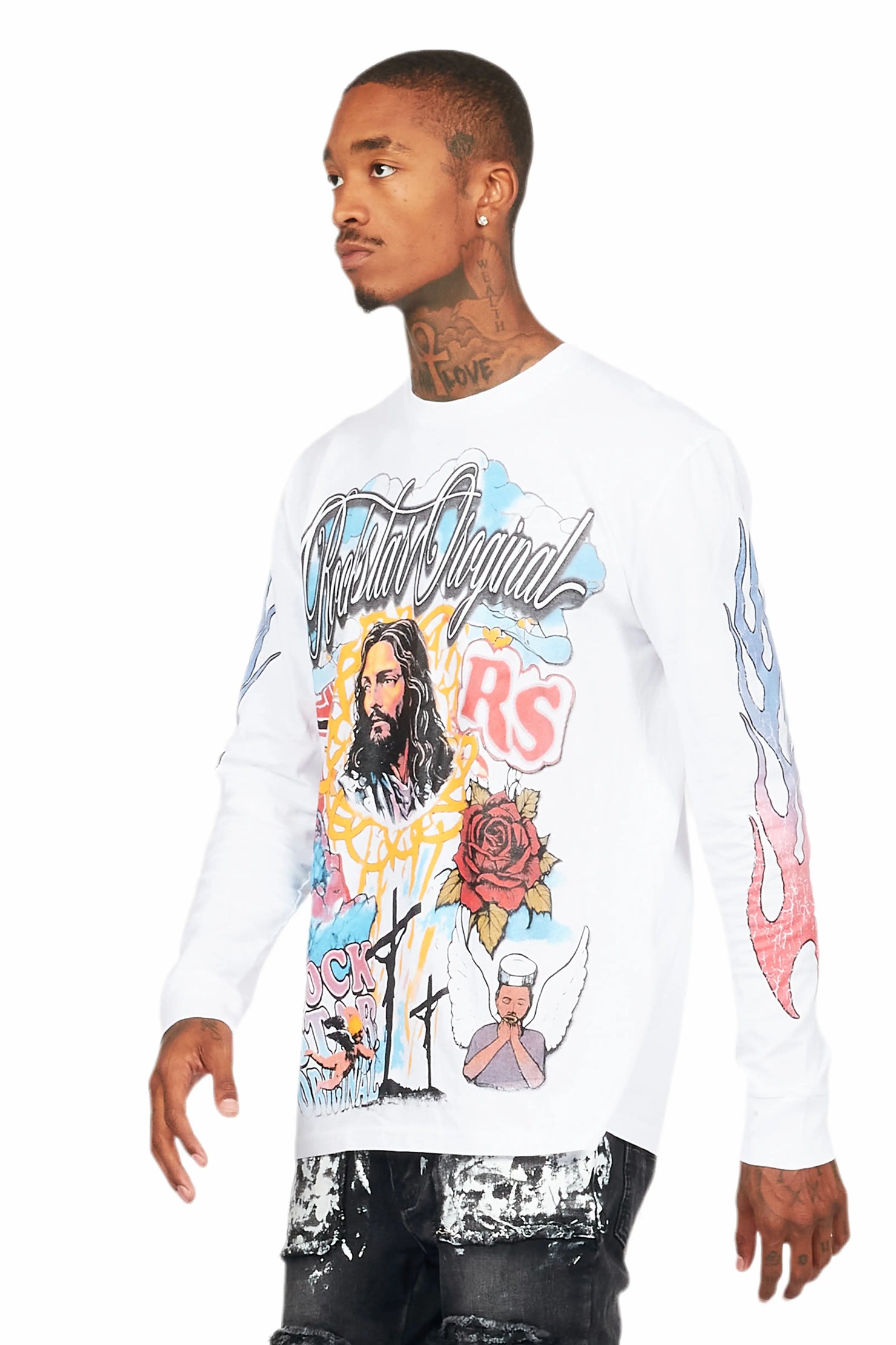 Tadashi White Long Sleeve Graphic T-Shirt