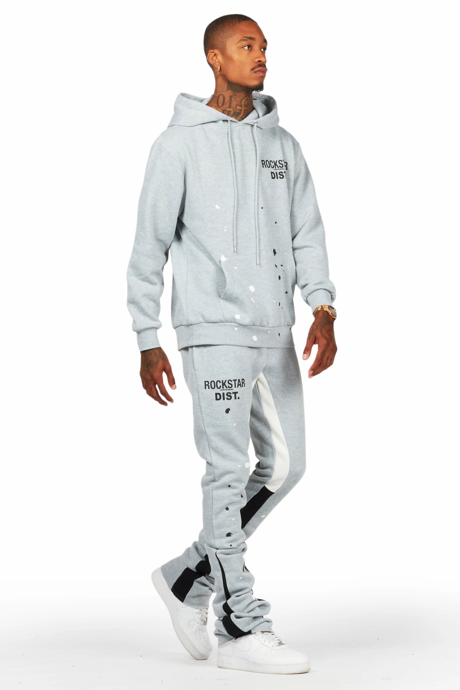 Jaco Heather Grey Hoodie/Super Stacked Flare Pant Track Set