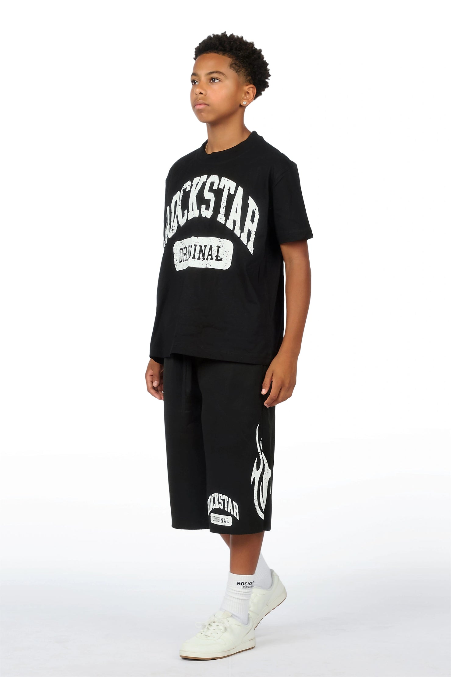 Boys Member Black Oversized T-Shirt/Short Set