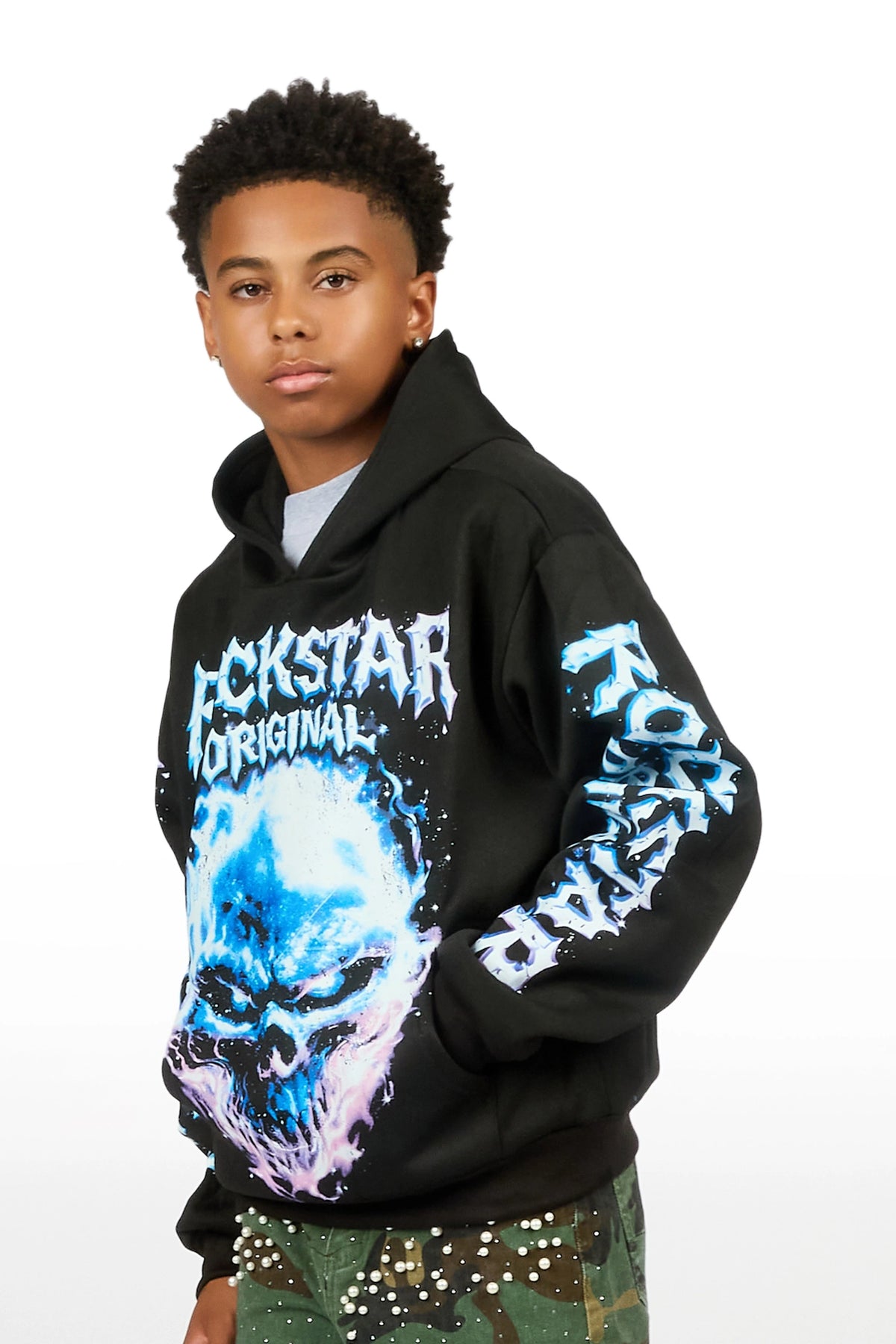 Boys Pixel Black/Blue Graphic Hoodie