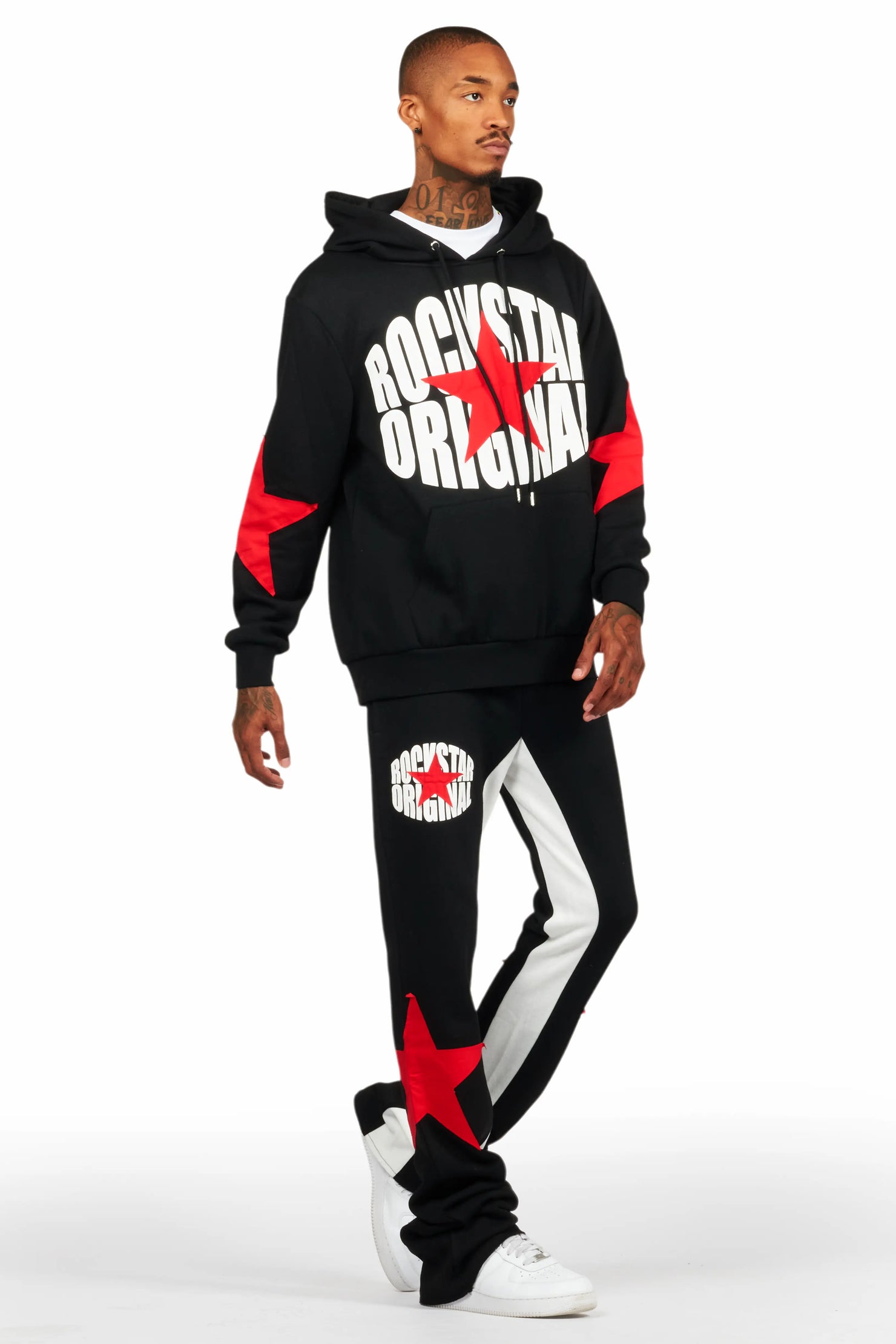 States Black/Red Baggy Stacked Hoodie Track Set