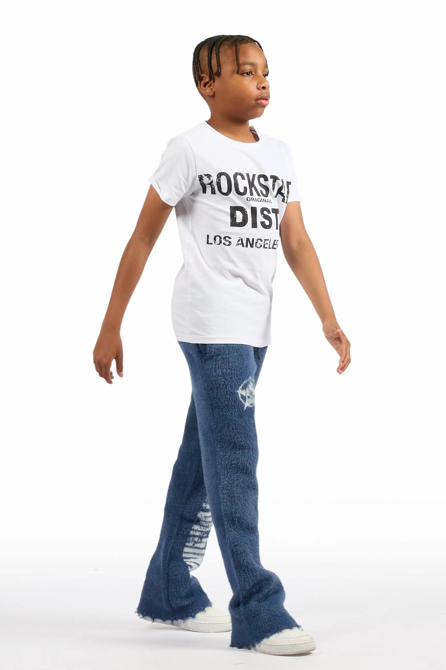 Boys Keve Navy Knitted Mohair Flare Sweat Pant