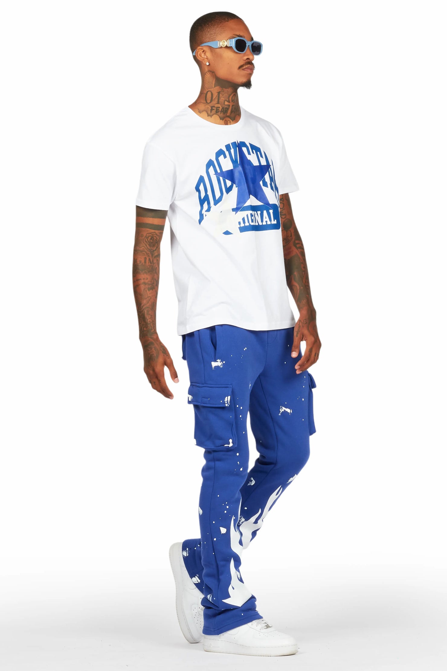 Mallor White/Royal T-Shirt/Cargo Stacked Track Set