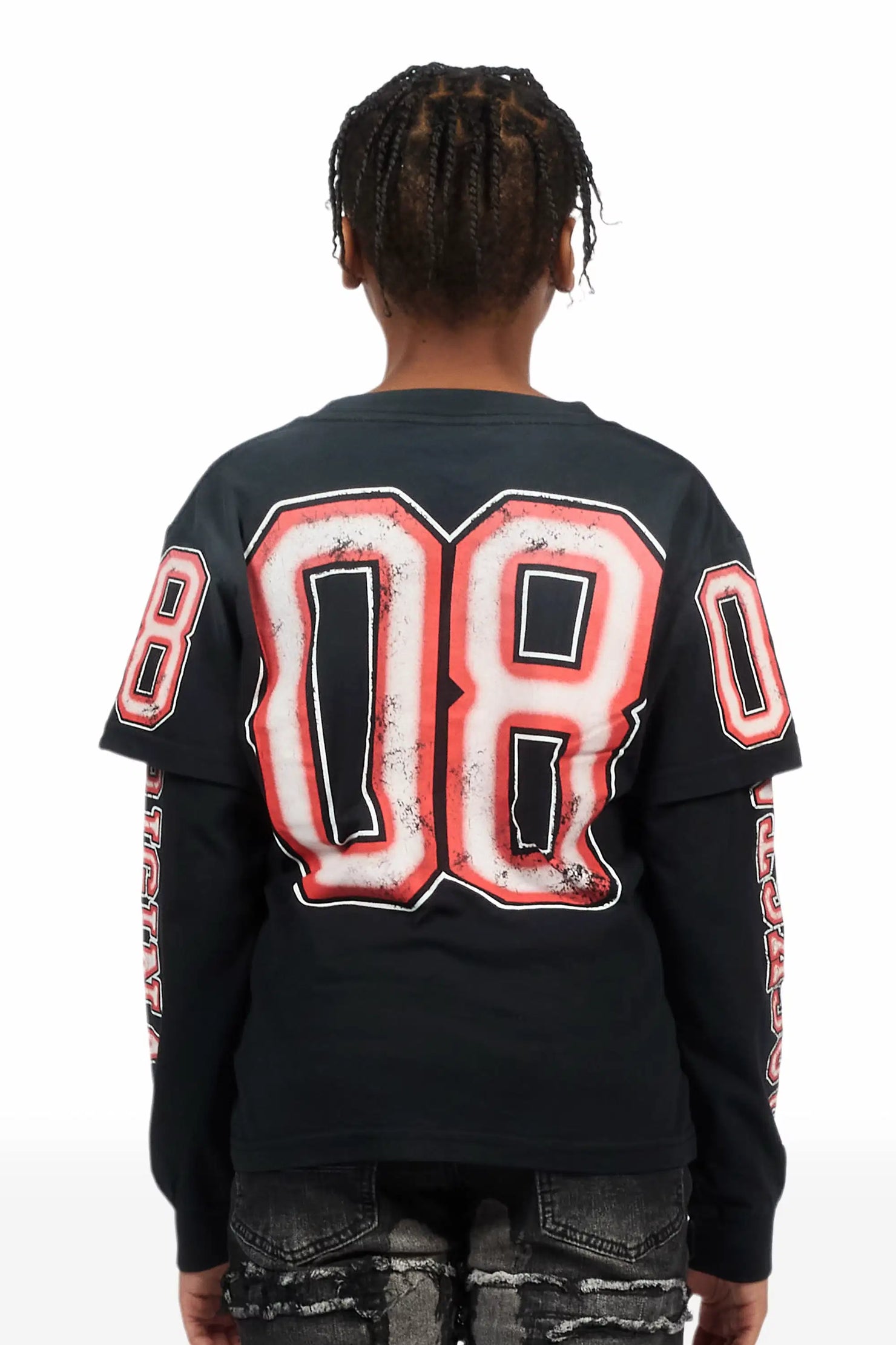 Boys Fields Black/Red Double Layer L/S Graphic T-Shirt