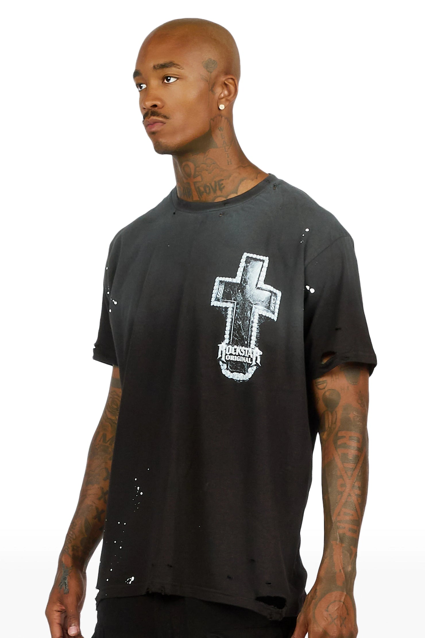 Gato Black Oversized Graphic T-Shirt