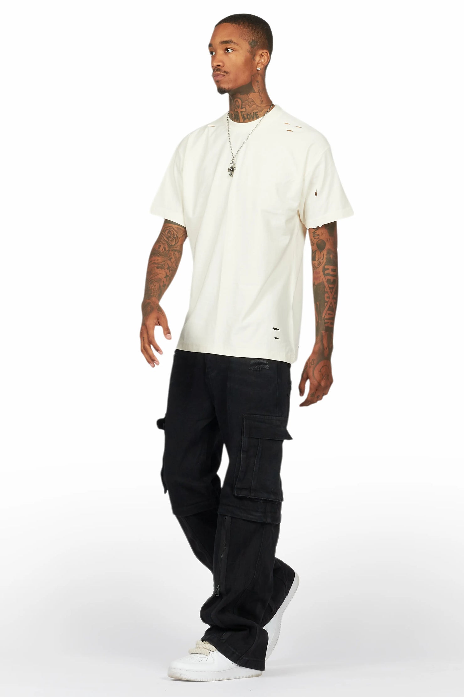 Basic Rockstar Vintage Sand Oversized Distressed Plain T-Shirt