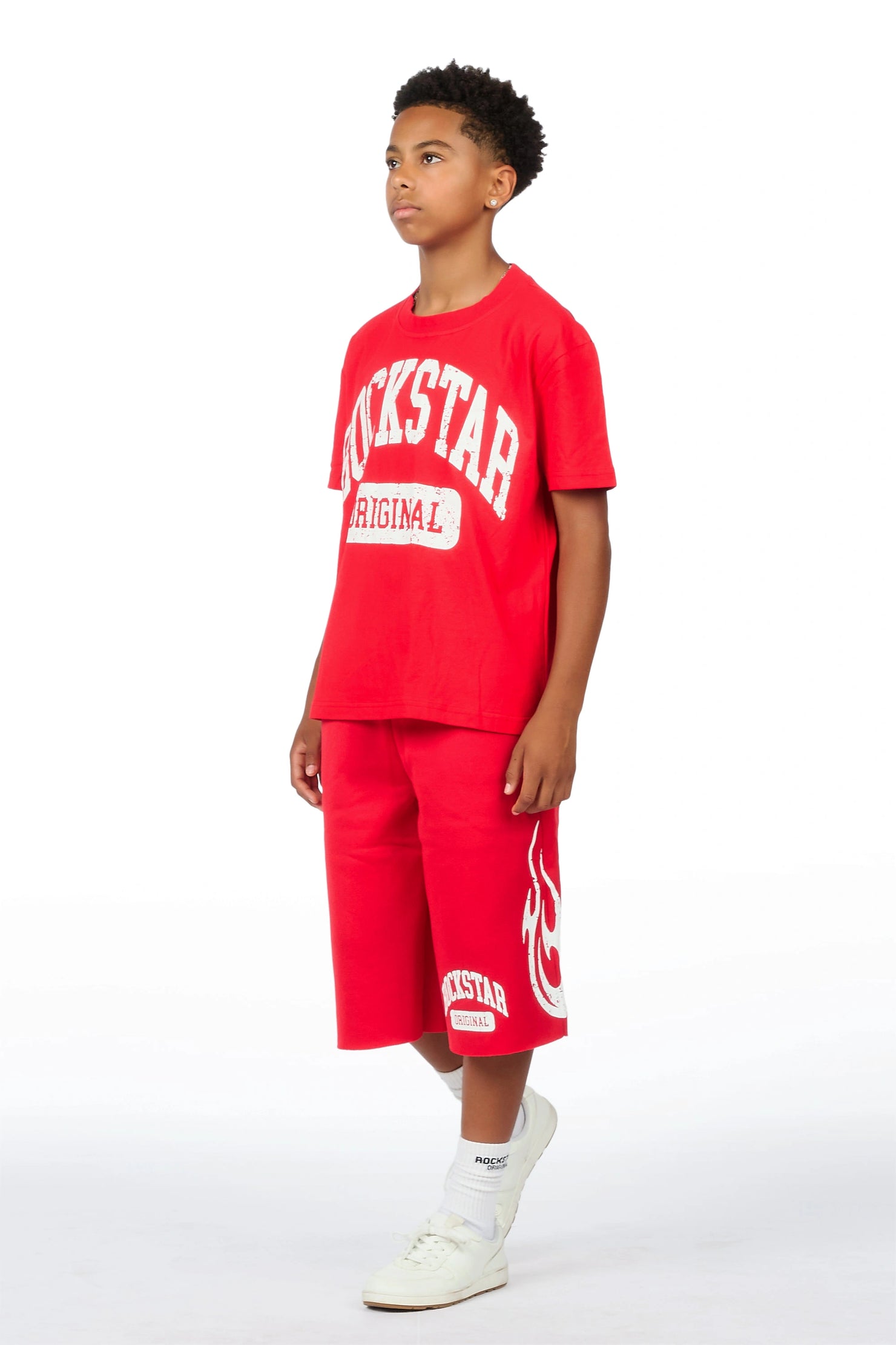 Boys Member Red Oversized T-Shirt/Short Set