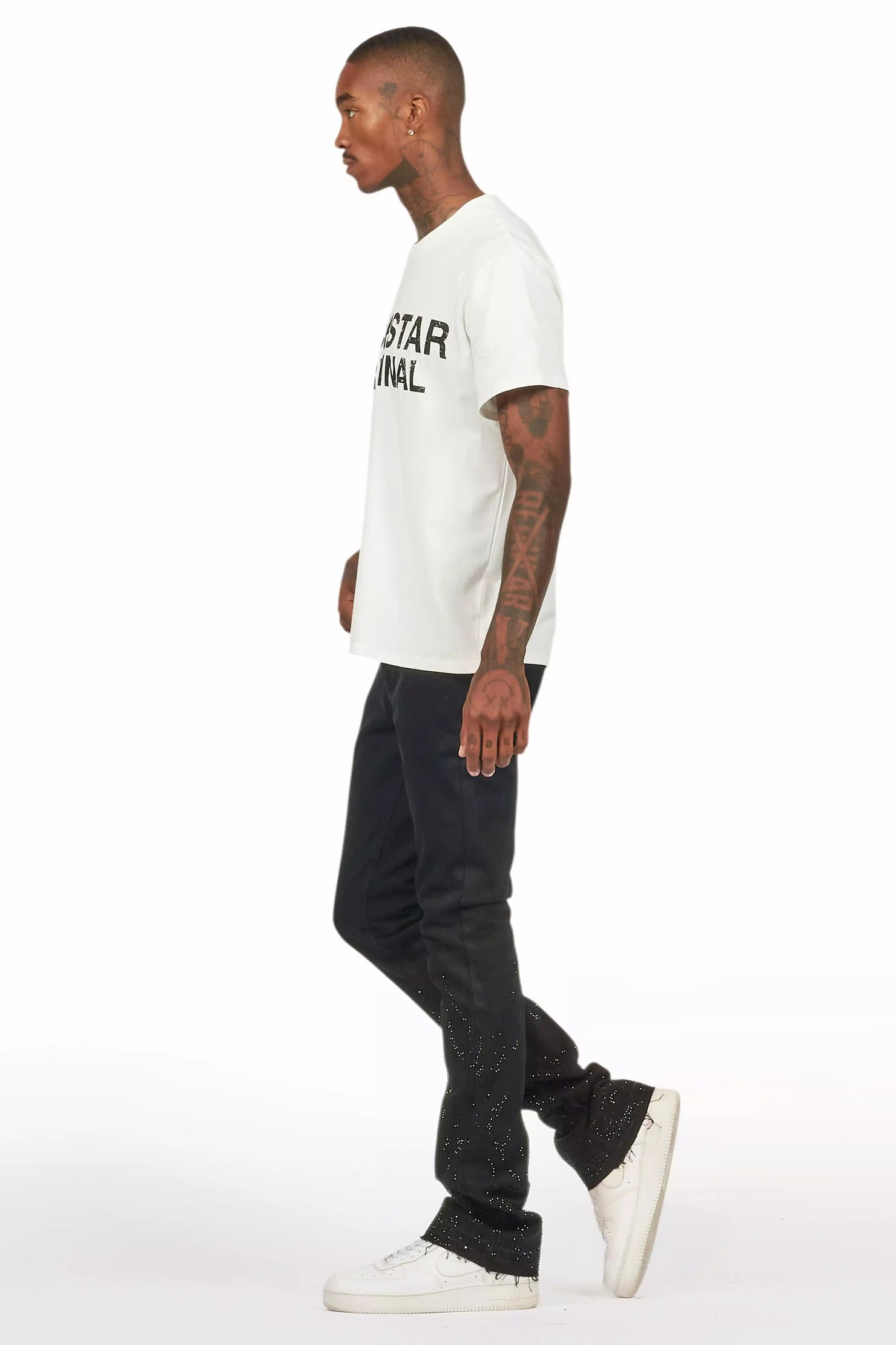 Machete Jet Black Rhinestone Stacked Flare Jean