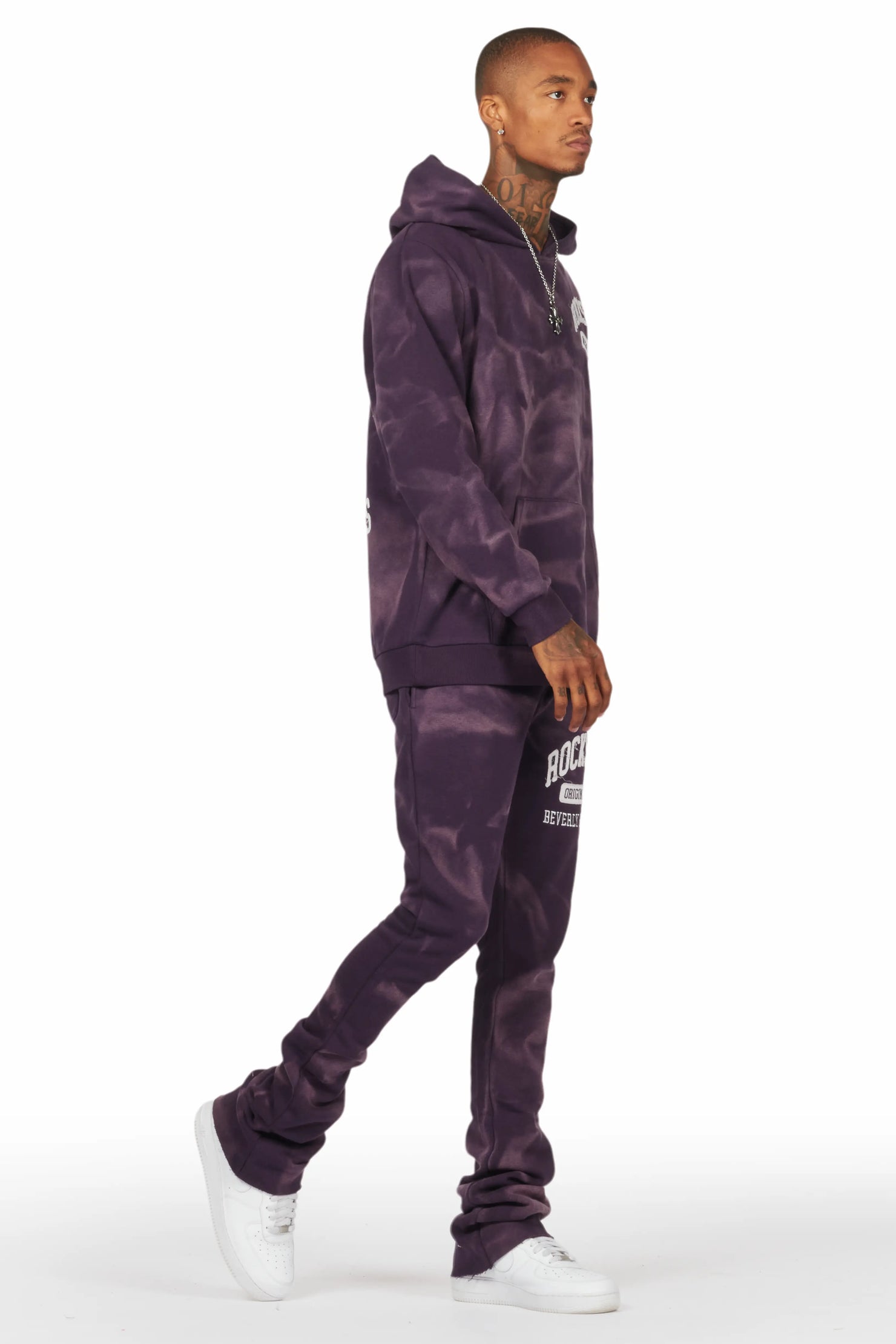 Member Purple Hoodie Patchwork Stacked Flare Track Set