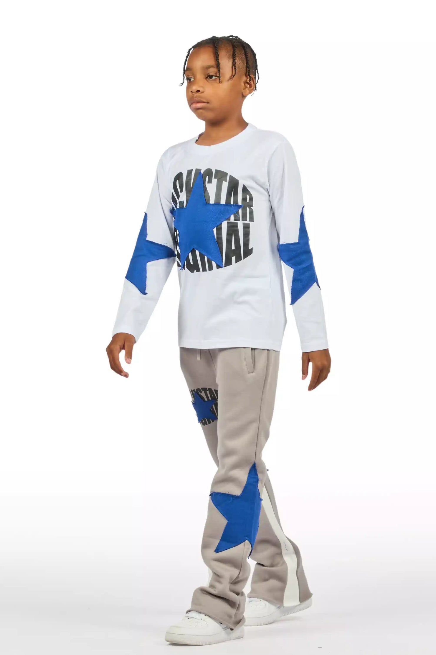 Boys States Grey/Blue Long Sleeve T-Shirt Track Set