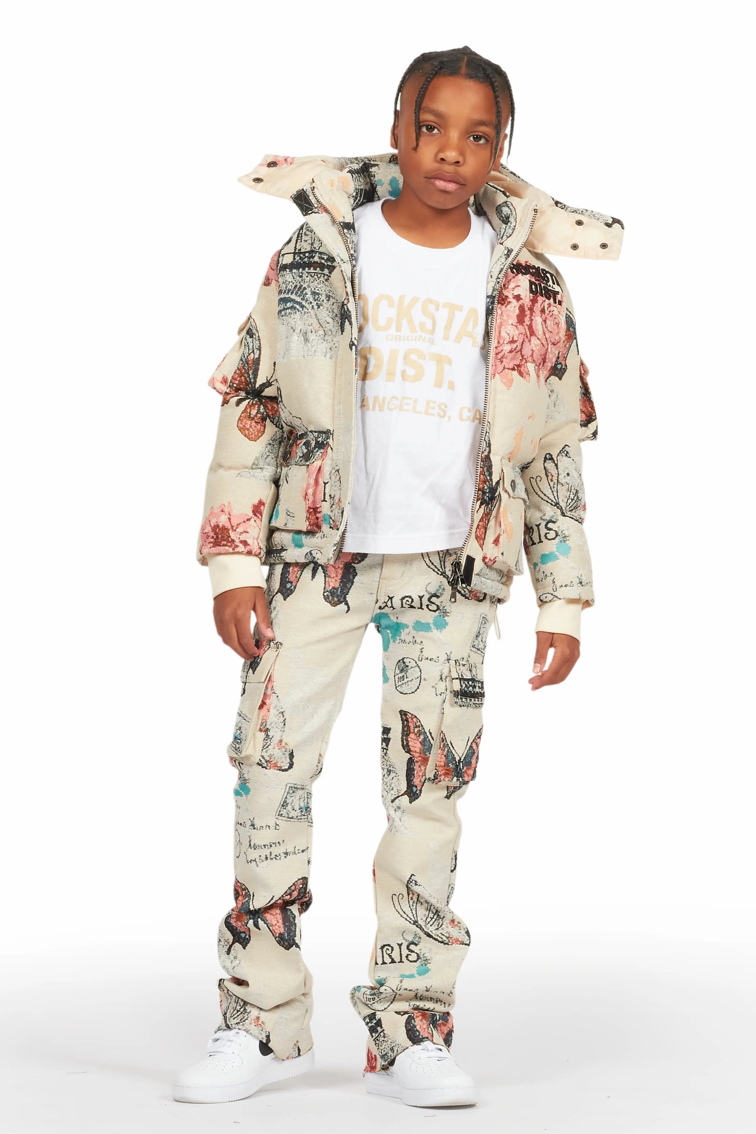Boys Lamont Beige Multi Tapestry Stacked Flare Jean