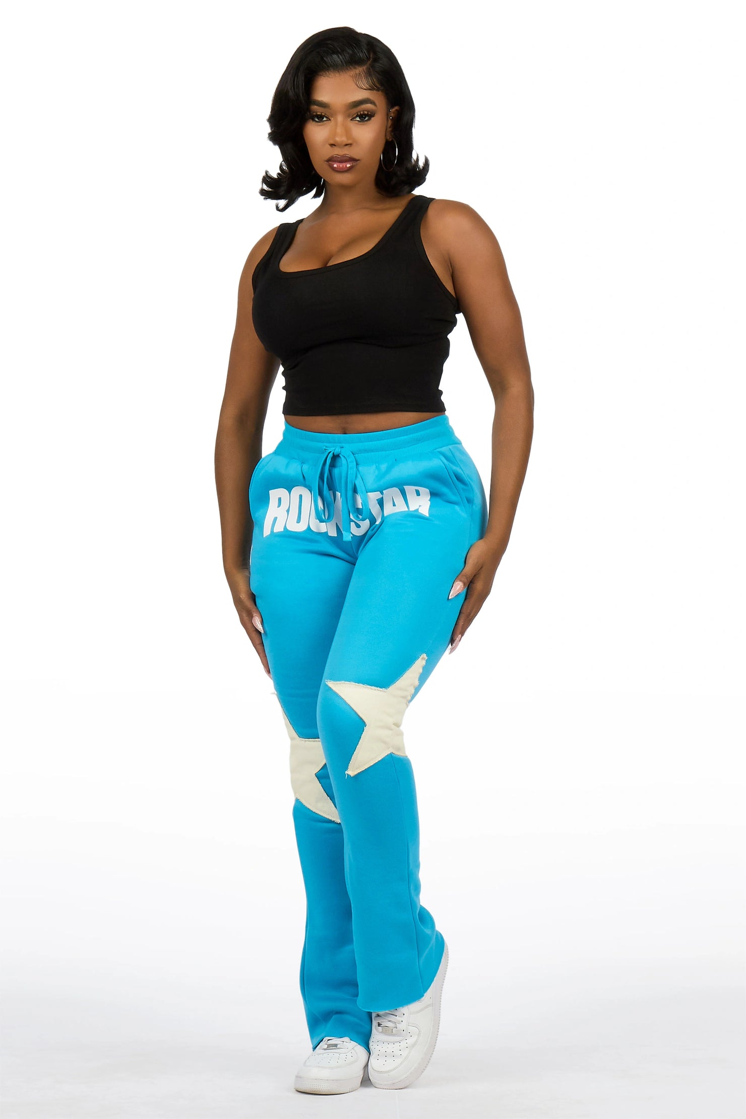 Shanelle Blue Patched Stacked Track Pant