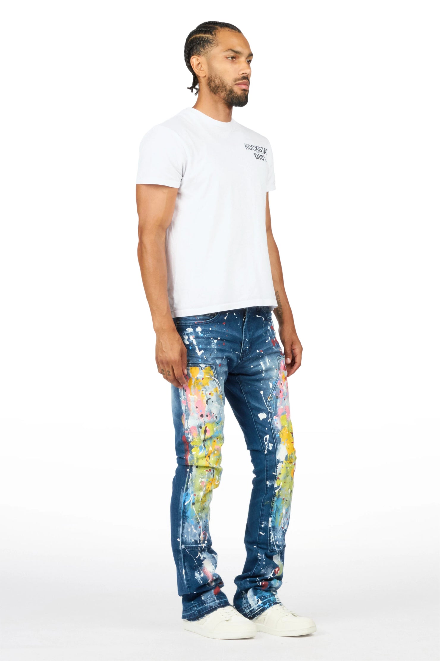 Periz Dark Blue Painter Stacked Flare Jean