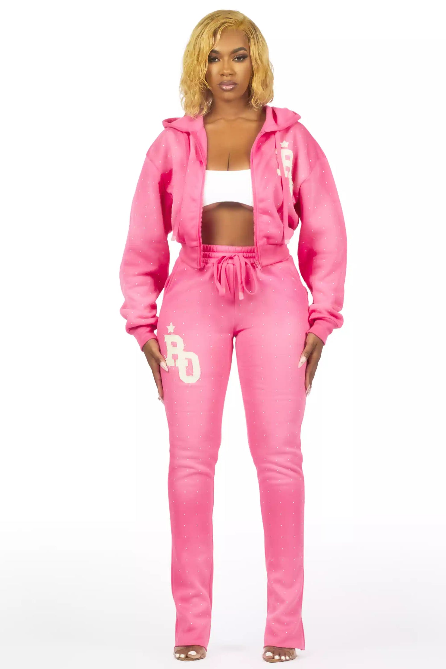 Tyona Pink Rhinestone Stacked Flare Track Set