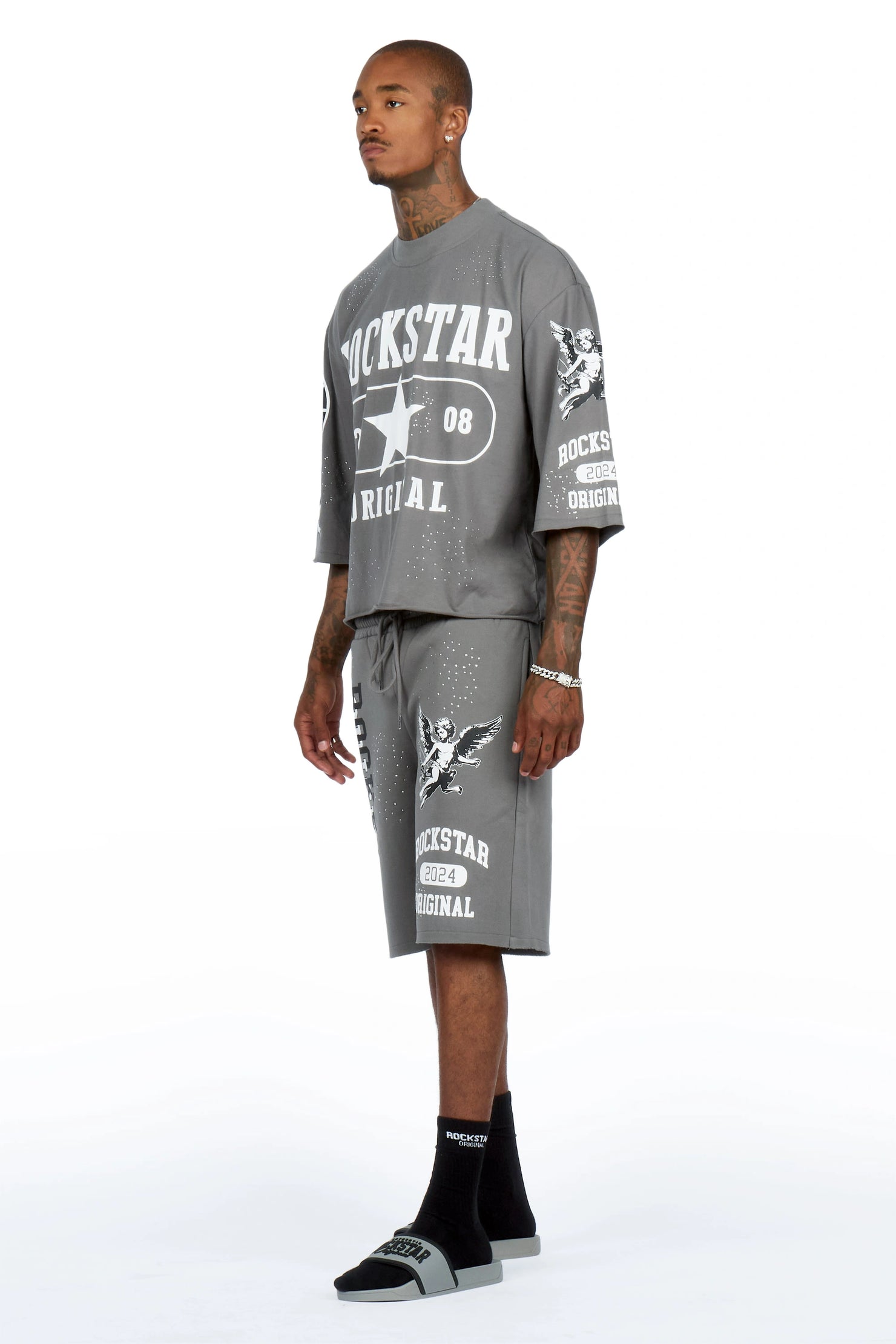 Gutta Grey Rhinestone T-Shirt/Short Set