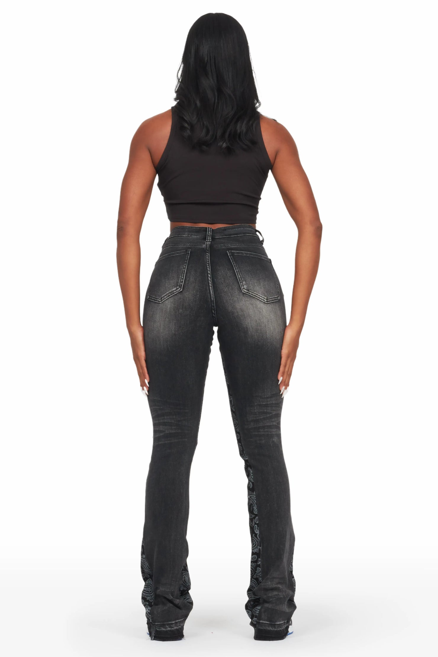 Khaleesy Black Stacked Flare Jean