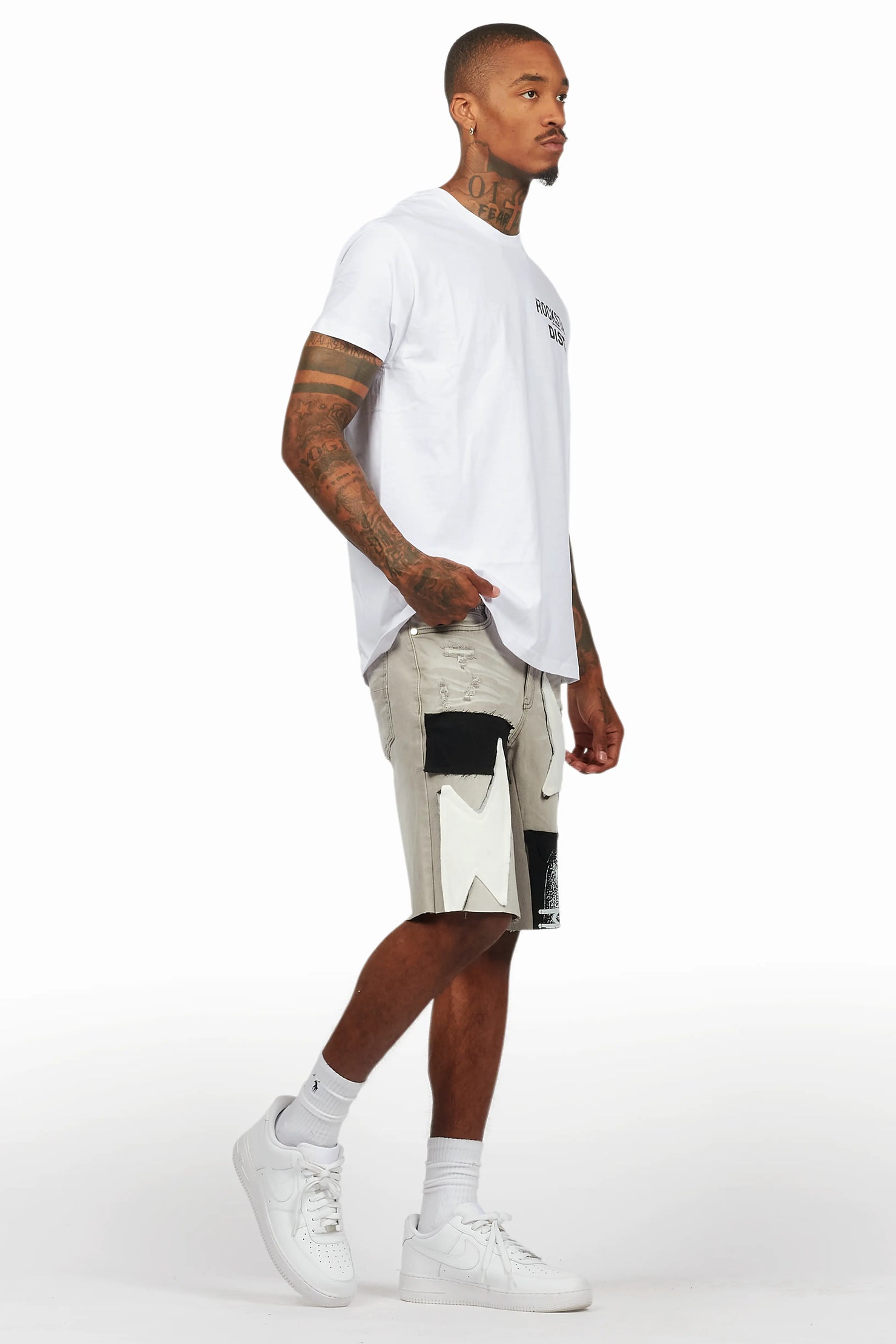 Akos White T-Shirt/Denim Short Set