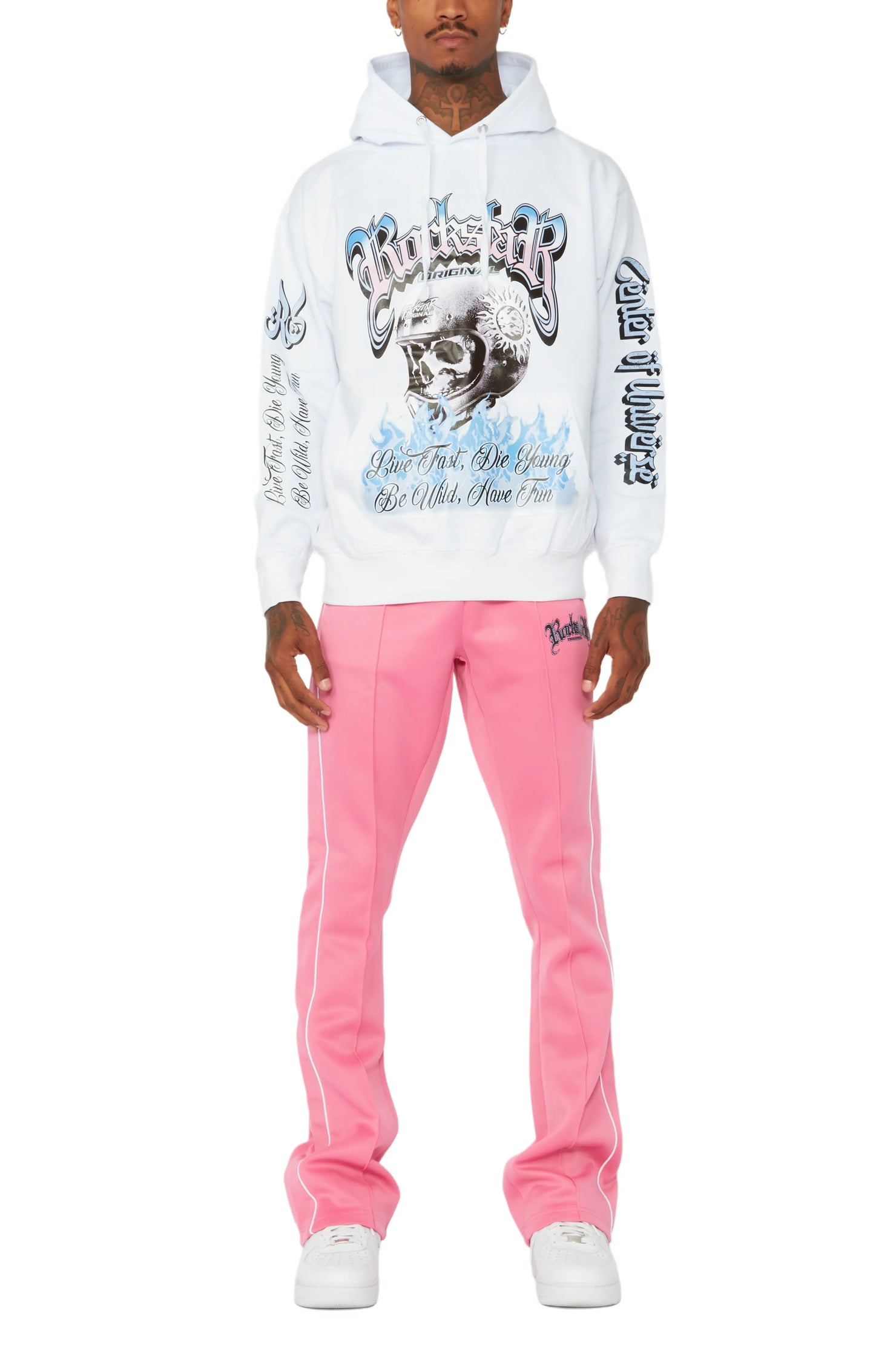 Kimball White/Pink Graphic Hoodie/Track Pant Set