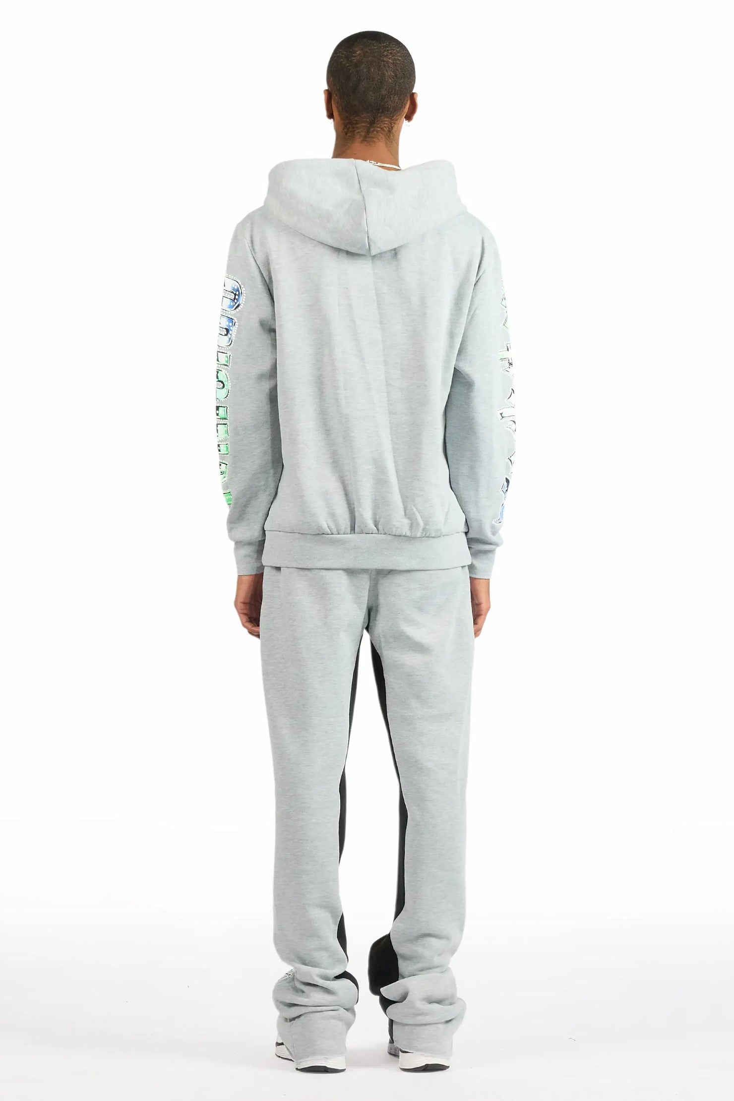 Wekken Heather Grey/Blue Hoodie/Baggy Stacked Track Pant Set