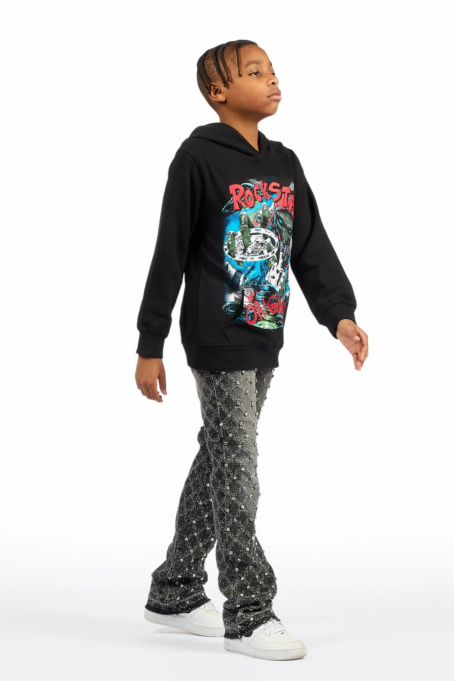 Boys Glit Grey Rhinestone Stacked Flare Jean