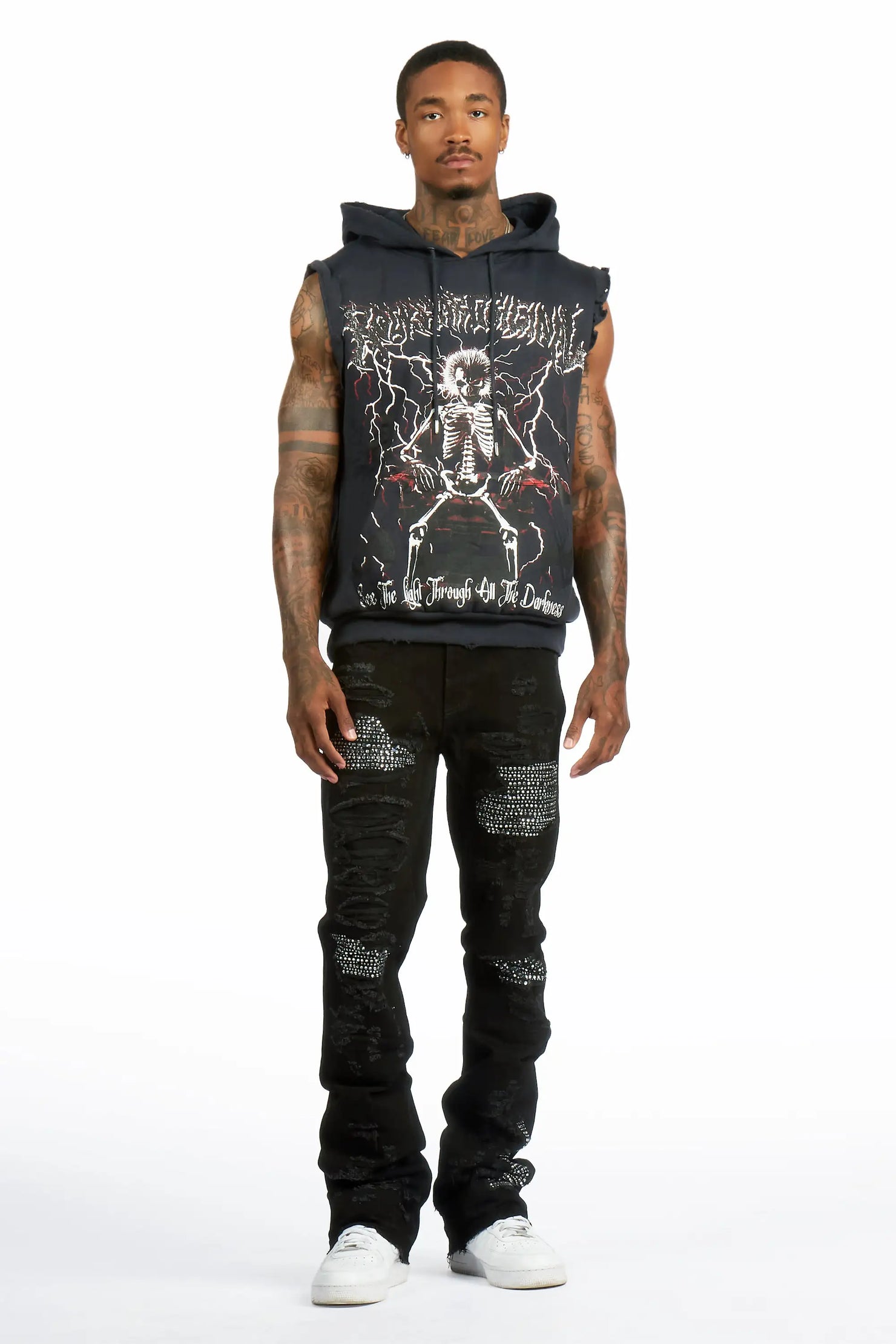 Mathey Black Rhinestone Stacked Fit Jean