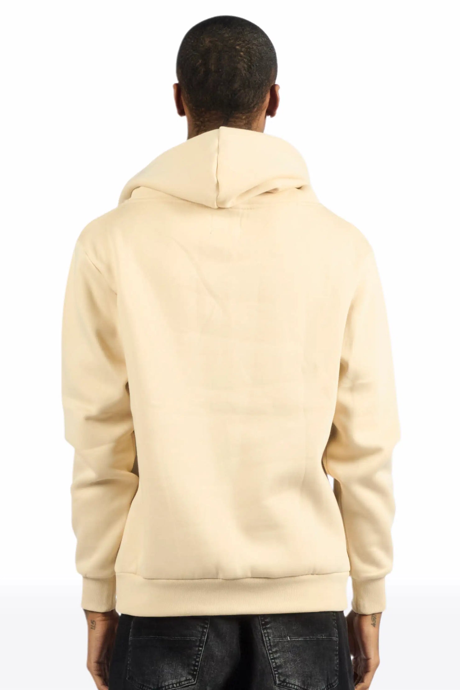Tarl Beige Distressed Graphic Relaxed Hoodie