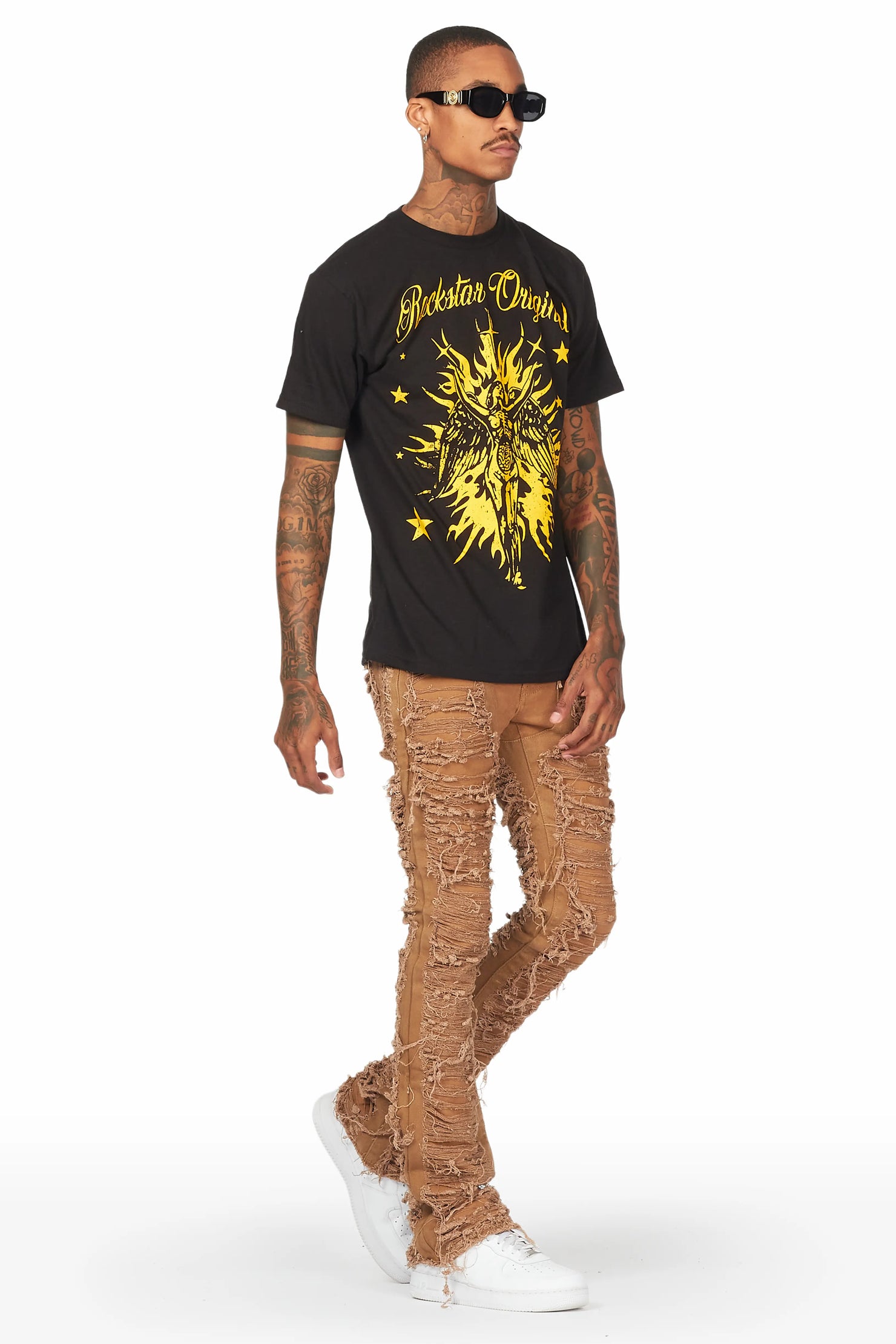 Conrad Beige Stacked Flare Jean