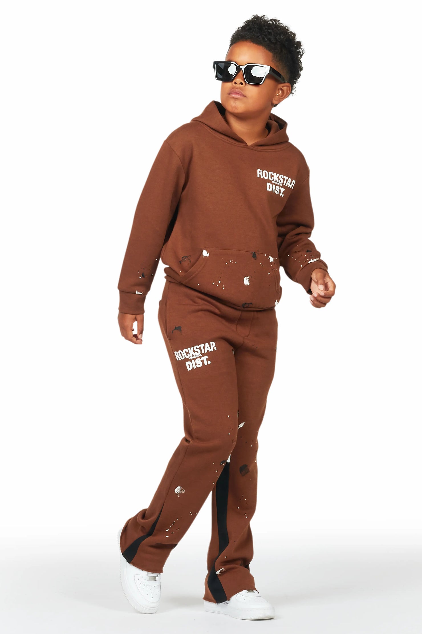 Boys Jaco Brown Hoodie Stacked Flare Track Set