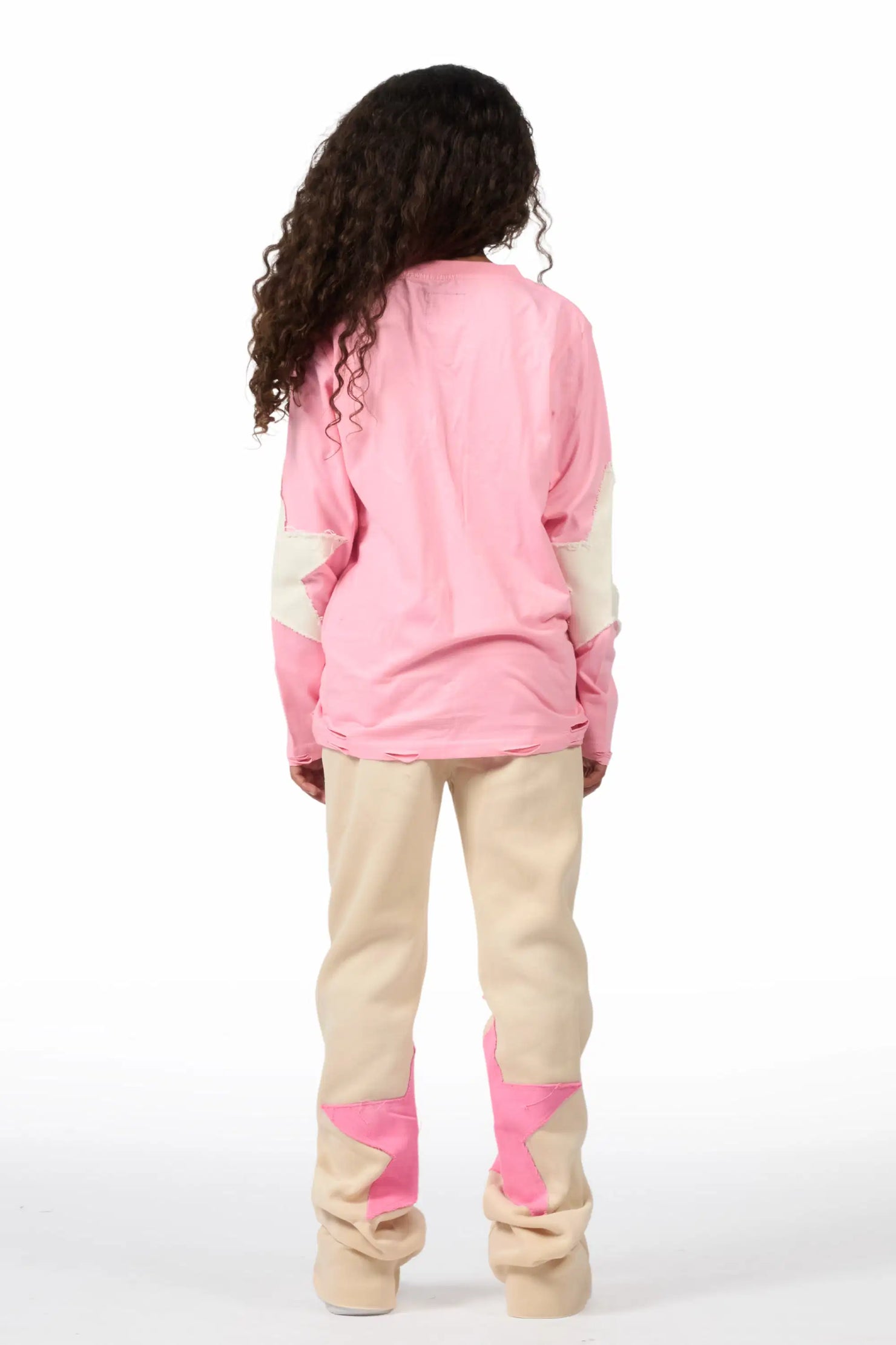 Girls Delgera Pink/Beige Long Sleeve T-Shirt Track Set