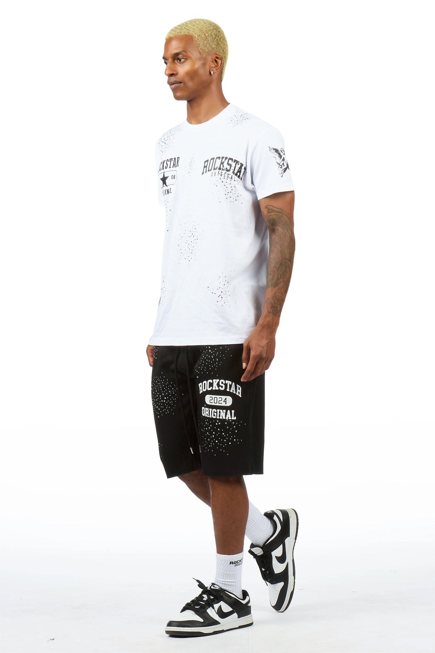 Gutta 2.0 White/Black Rhinestone T-Shirt/Short Set
