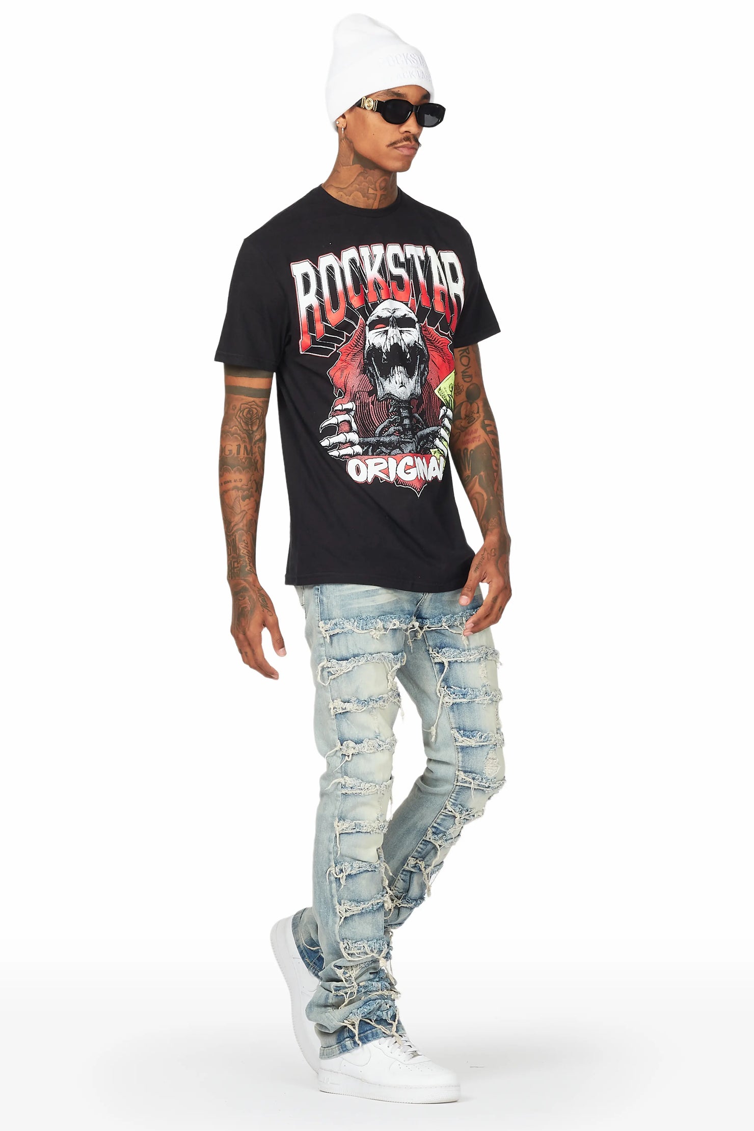 Waylon Tint Frayed Super Stacked Flare Jean