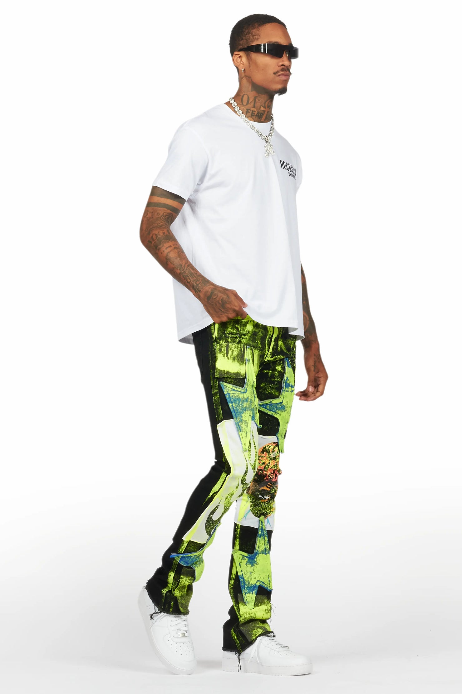 Edge Black/Yellow Roller Paint Stacked Flare Jean