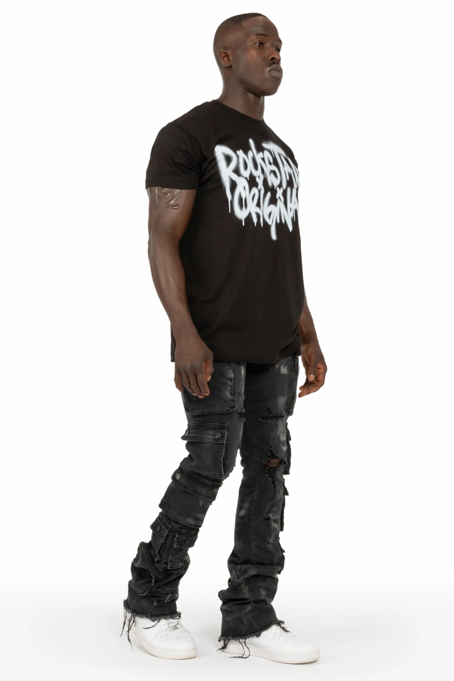 Konrad Grey Wash Cargo Stacked Flare Jean