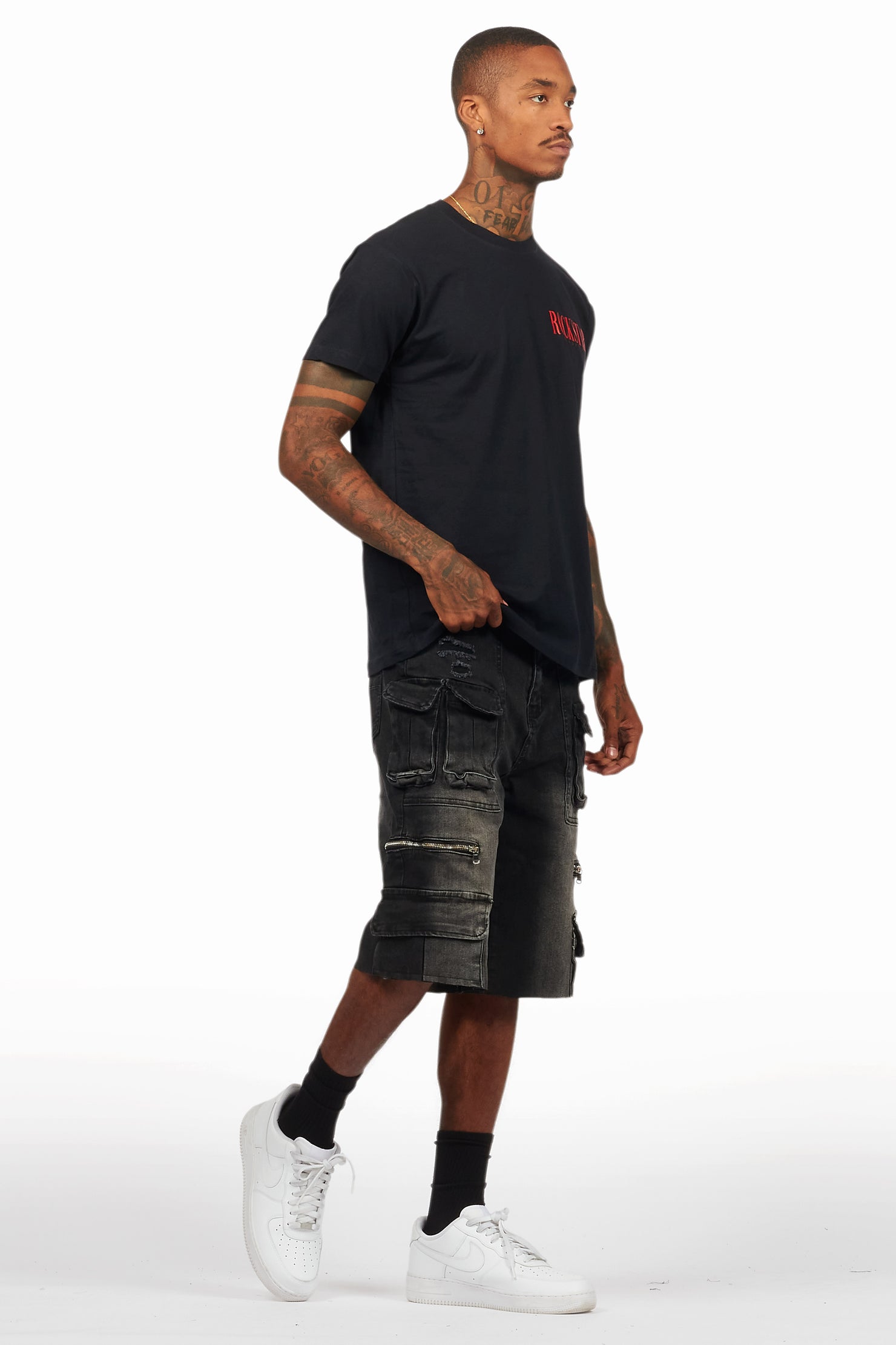 Dayte Nite Black/Red T-Shirt/Denim Short Set