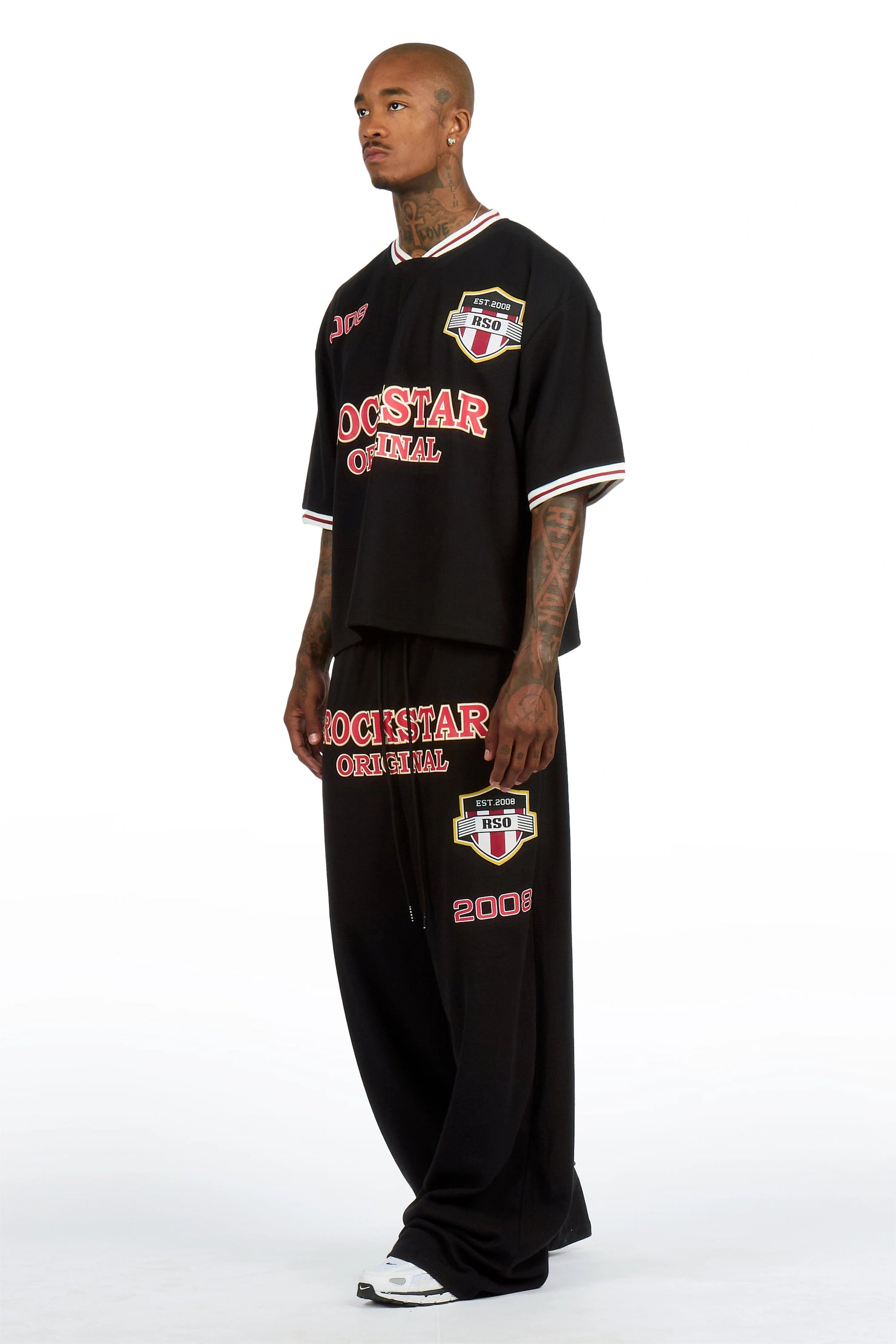 Ezel Black Crop Boxy Tee/Barrel Fit Track Set