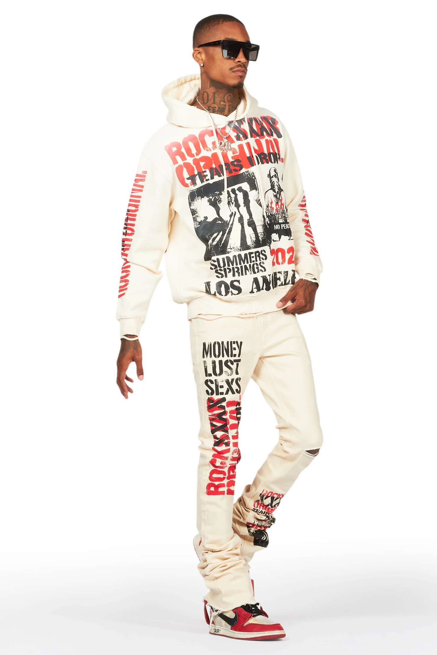 Omer Beige Hoodie & Josiah Stacked Flare Jean Bundle