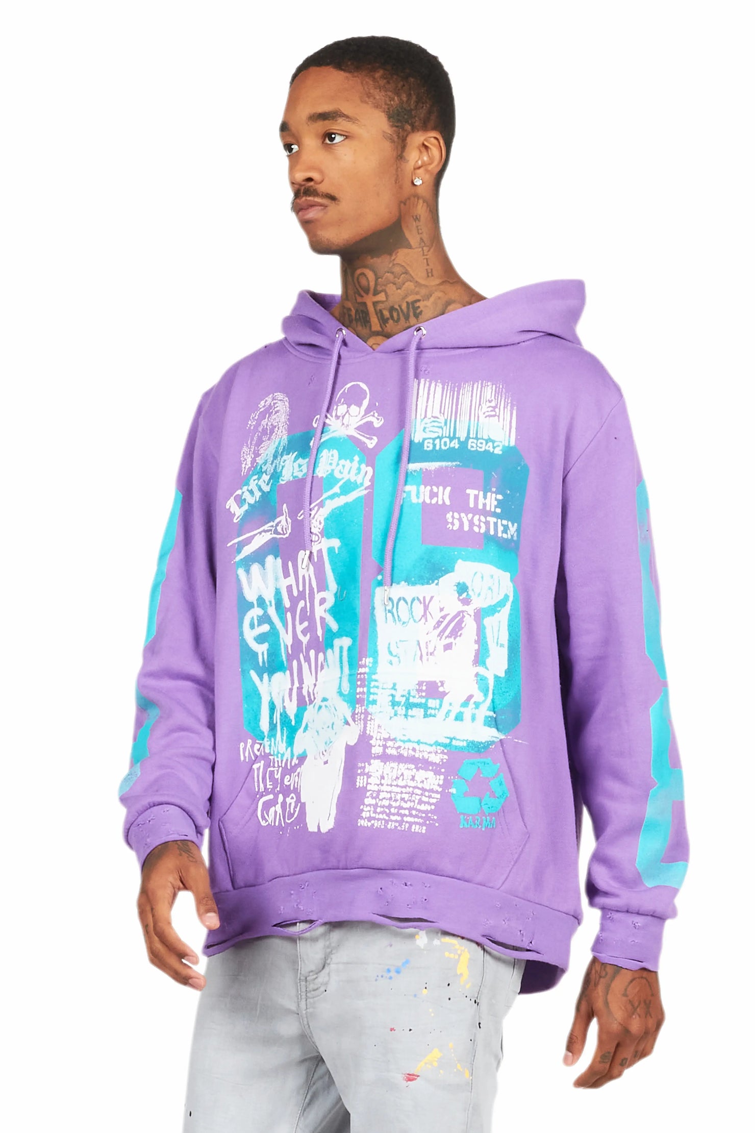 Grill Purple Distressed Graphic Hoodie