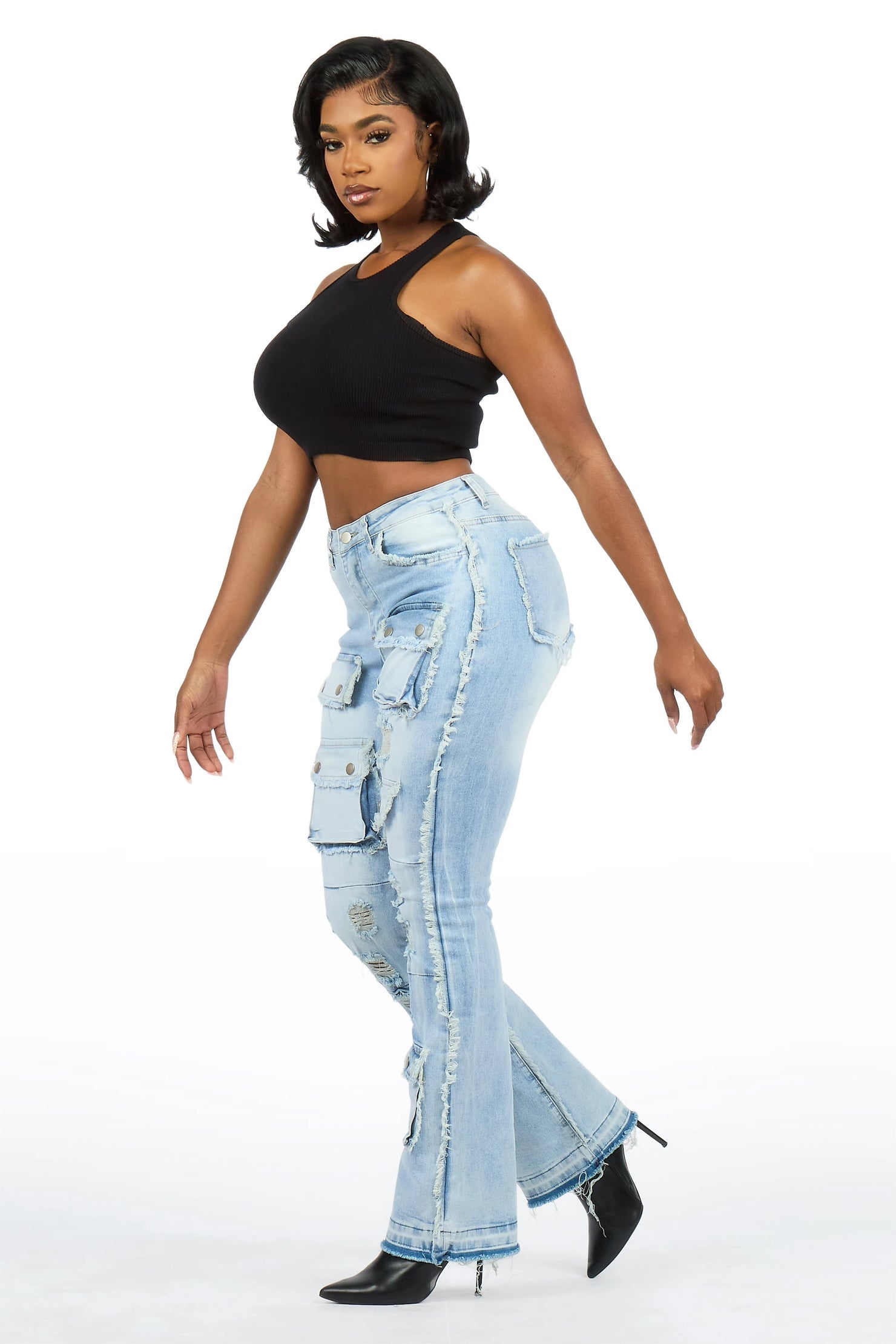 Nyxia Light Wash Cargo Super Stacked Jean