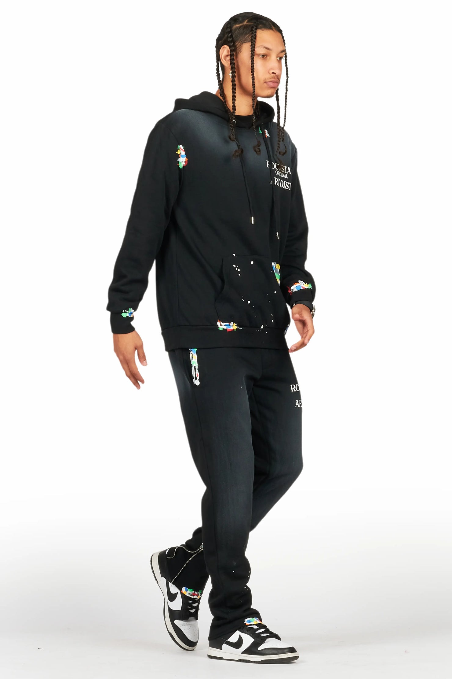 Rockstar Art Dist. Black Hoodie Slim Fit Track Set