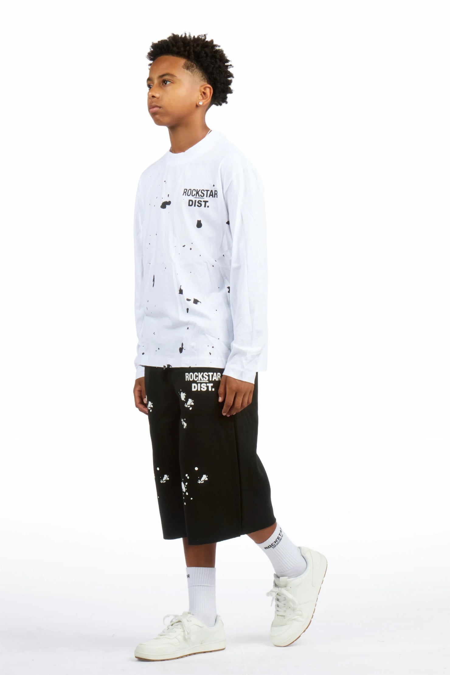 Boys Raffer White/Black L/S T-Shirt Jort Set