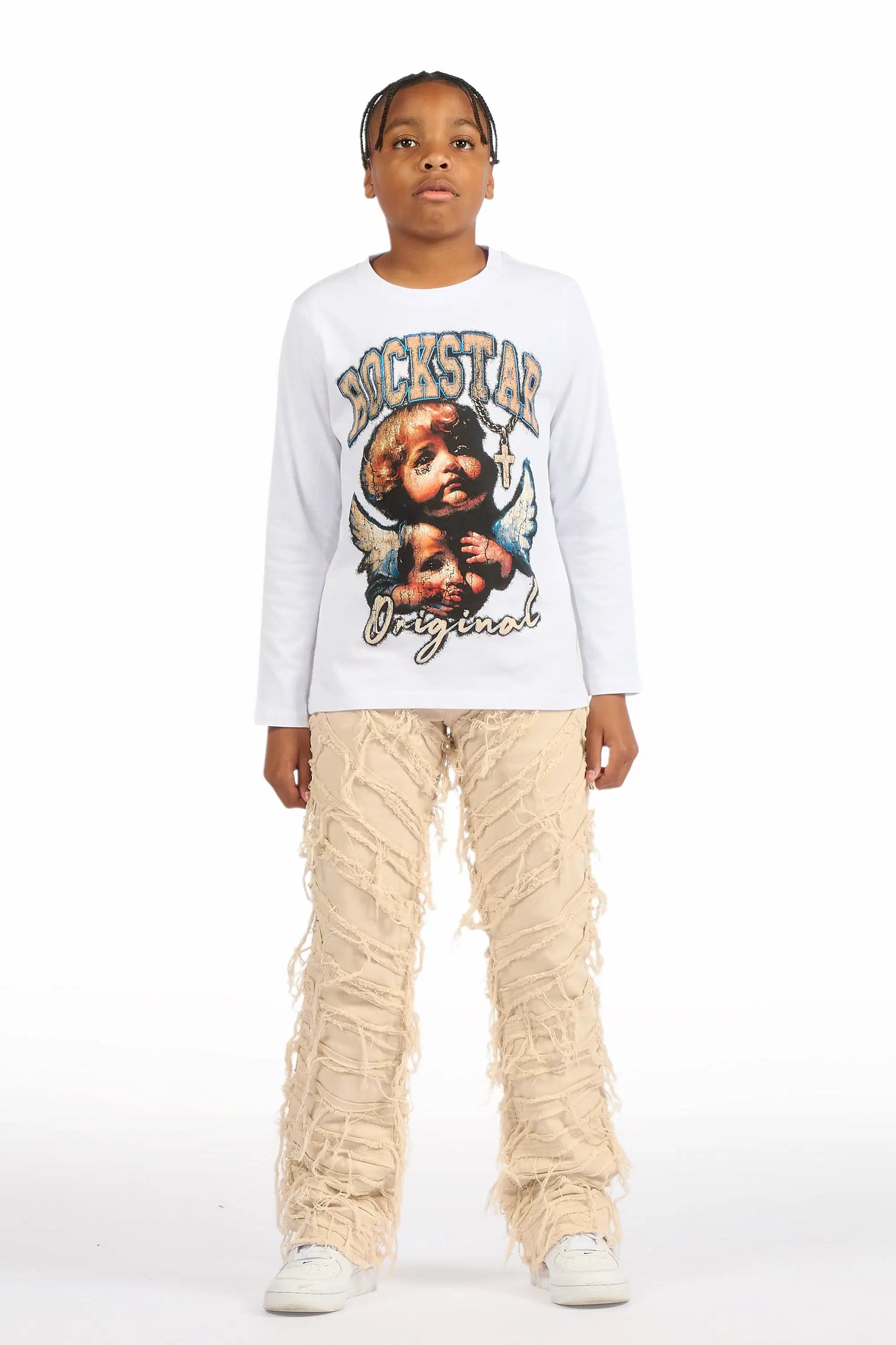 Boys Charly Beige Stacked Flare Jean