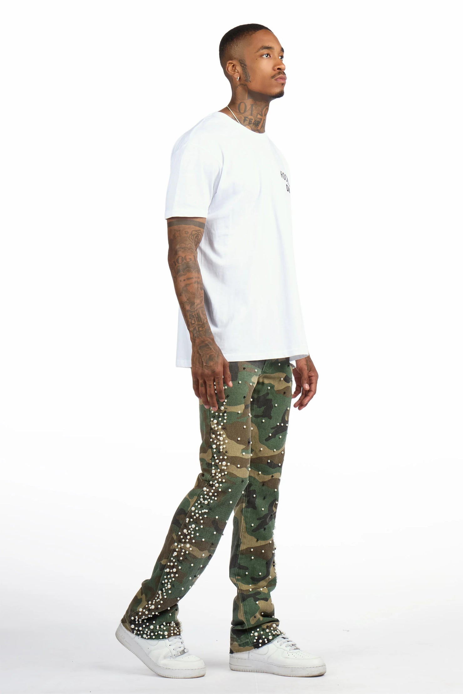 Warren Faded Camo Pearl Stacked Flare Jean