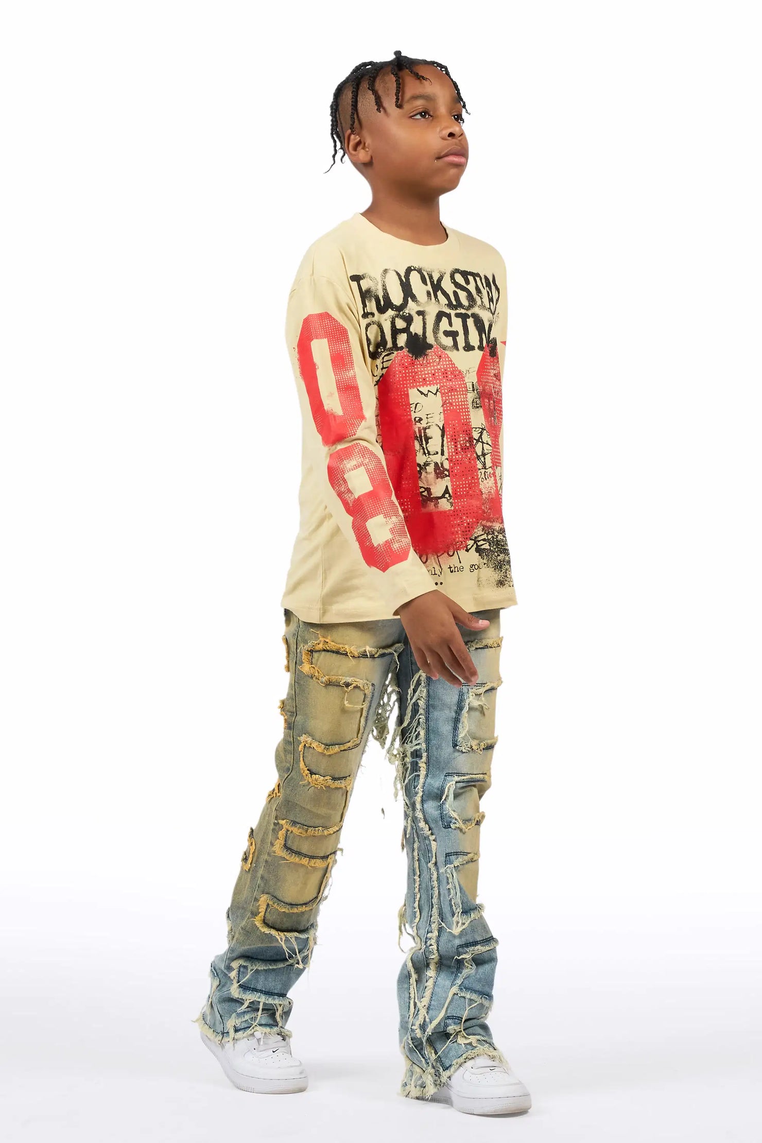 Boys Shake Tint Light Blue Stacked Flare Jean