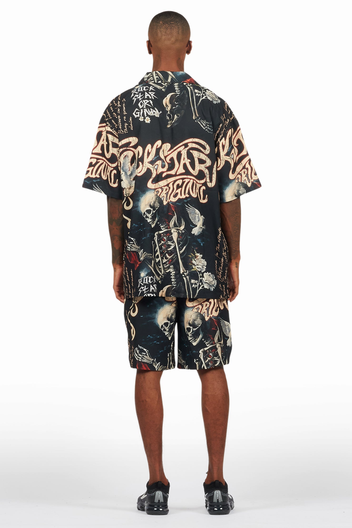 Clout Black Button Down Short Set